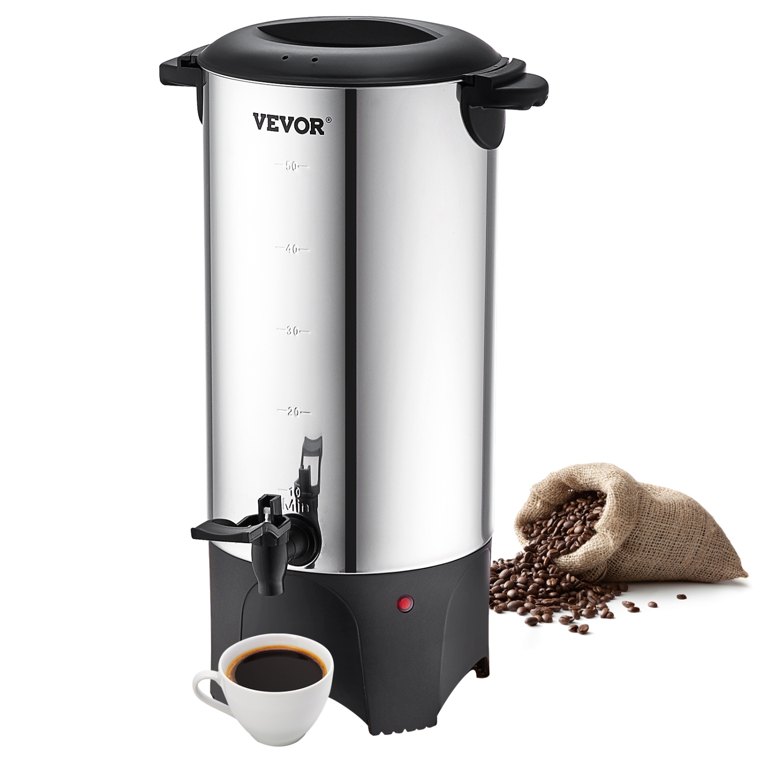 VEVOR Commercial Coffee Urn, 50 Cups Stainless Steel Large Coffee Dispenser, 1000W 110V Electric Coffee Maker Urn For Quick Brewing, Hot Water Urn