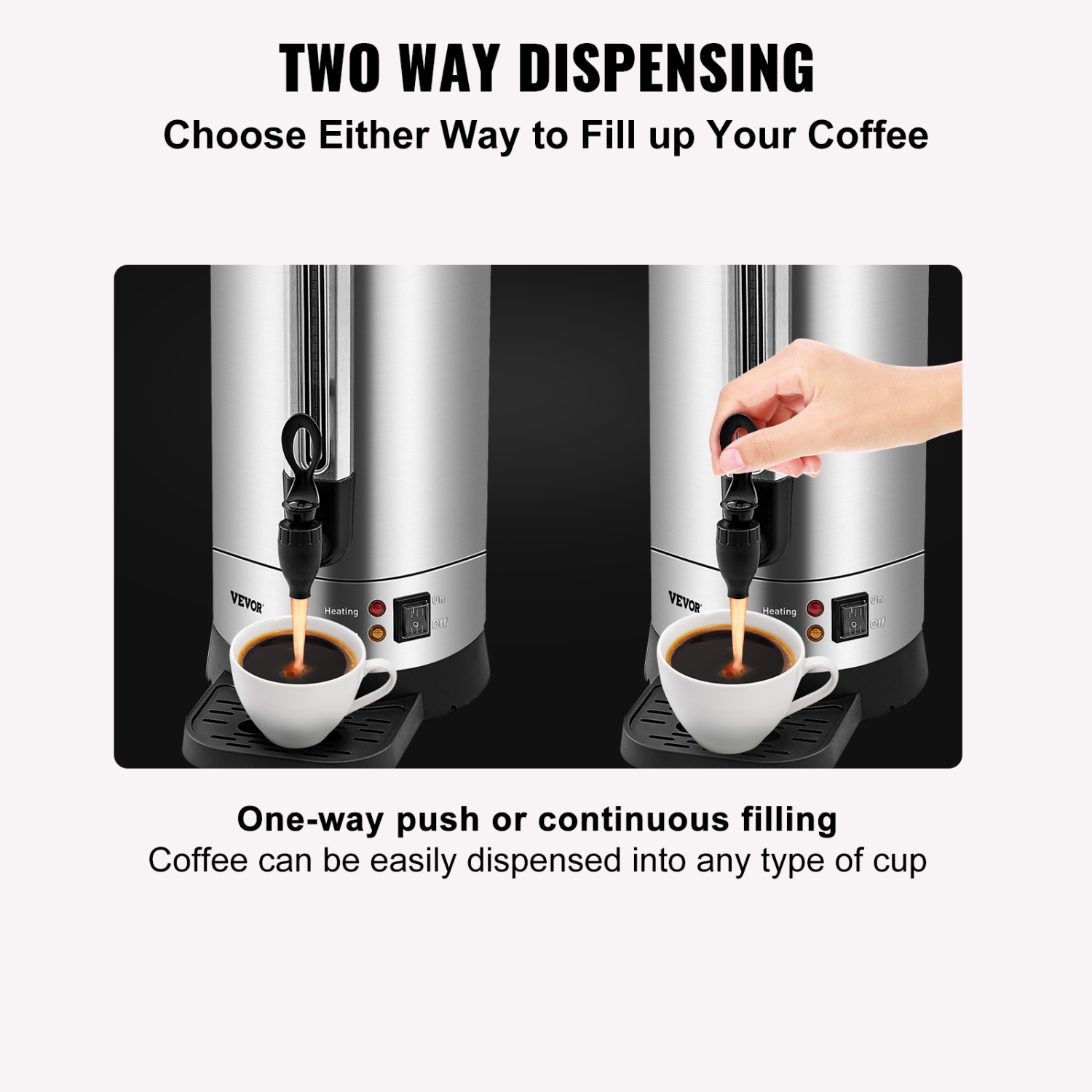 VEVOR Commercial Coffee Urn, 65 Cups Stainless Steel Large Coffee Dispenser, 1500W 110V Electric Coffee Maker Urn For Quick Brewing, Hot Water Urn