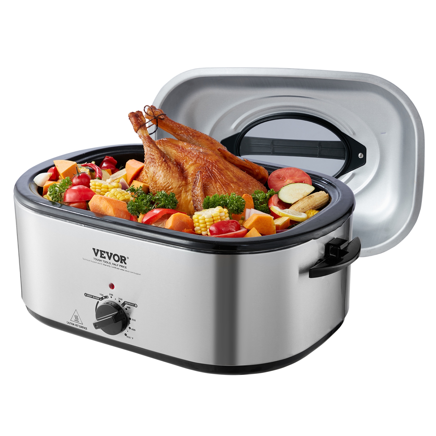 VEVOR Electric Roaster Oven, 24 QT Turkey Roaster Oven with Self-Basting Lid, 1450W Roaster Oven with Defrost & Warm Function, Adjustable Temp,