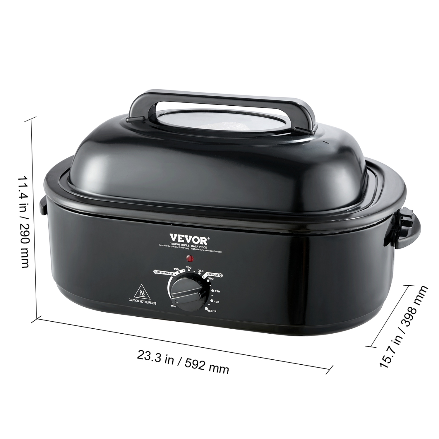 VEVOR Electric Roaster Oven, 20 QT Turkey Roaster Oven with Self-Basting Lid, 1450W Roaster Oven with Defrost & Warm Function, Adjustable