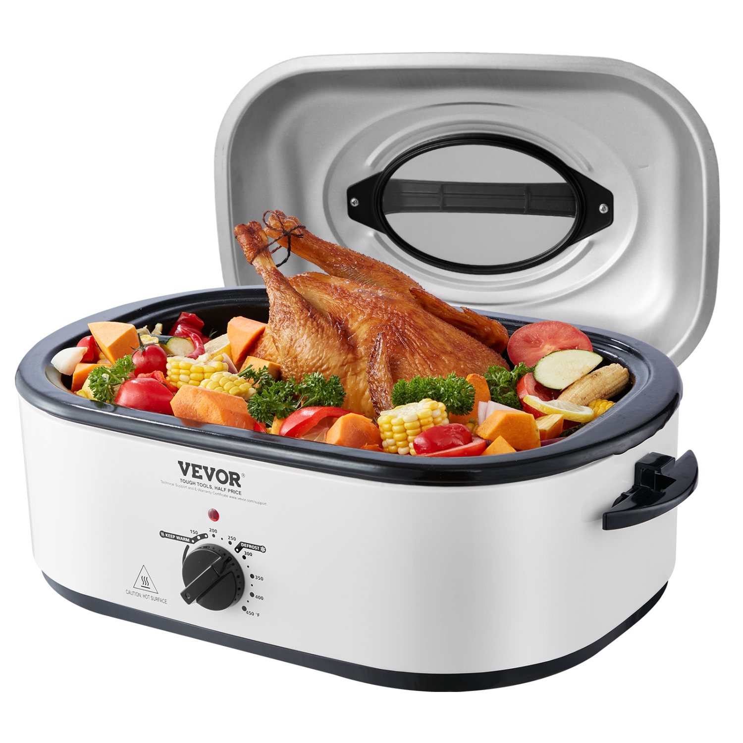 VEVOR Electric Roaster Oven, 22 QT Turkey Roaster Oven with Self-Basting Lid, 1450W Roaster Oven with Defrost & Warm Function, Adjustable Temp,