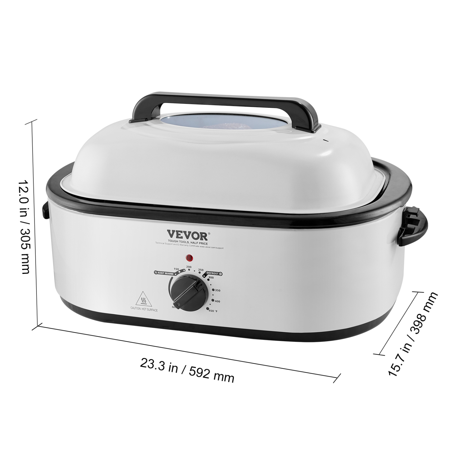 VEVOR Electric Roaster Oven, 22 QT Turkey Roaster Oven with Self-Basting Lid, 1450W Roaster Oven with Defrost & Warm Function, Adjustable Temp,