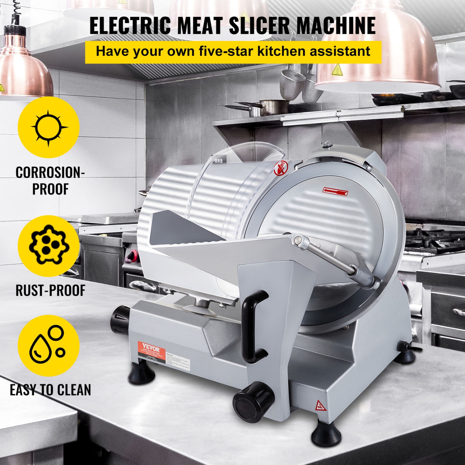 VEVOR Commercial Meat Slicer, 320W Electric Deli Food Slicer, 12 inch Carbon Steel Blade Electric Food Slicer, 350-400RPM Meat Slicer, 0-0.6 inch