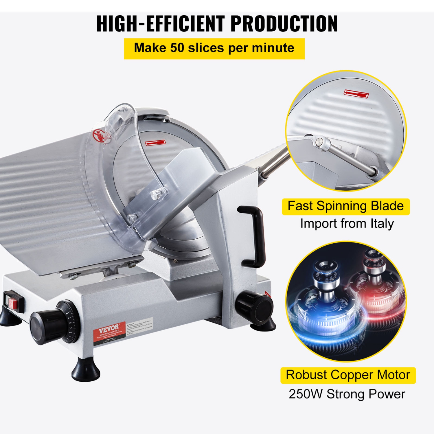 VEVOR Commercial Meat Slicer, 320W Electric Deli Food Slicer, 12 inch Carbon Steel Blade Electric Food Slicer, 350-400RPM Meat Slicer, 0-0.6 inch
