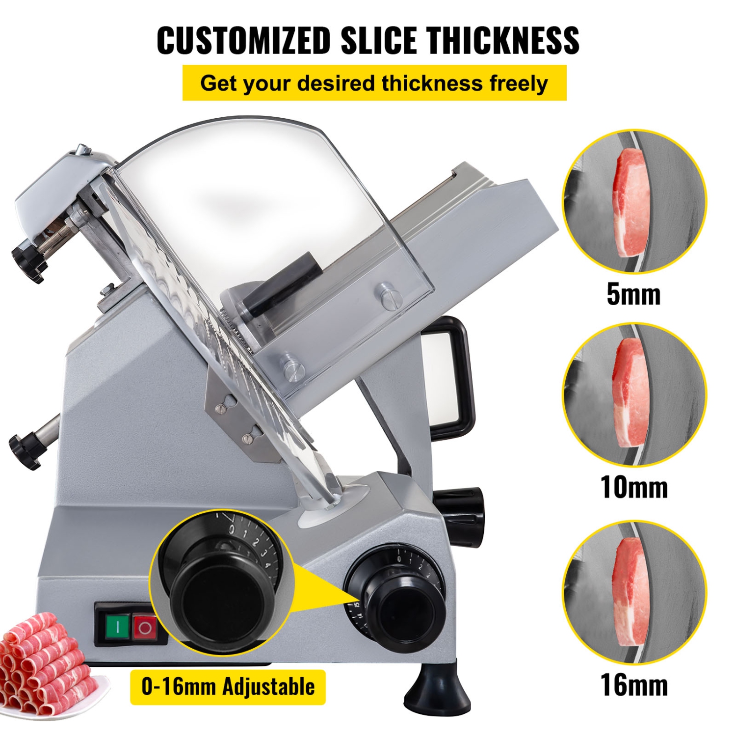 VEVOR Commercial Meat Slicer, 320W Electric Deli Food Slicer, 12 inch Carbon Steel Blade Electric Food Slicer, 350-400RPM Meat Slicer, 0-0.6 inch