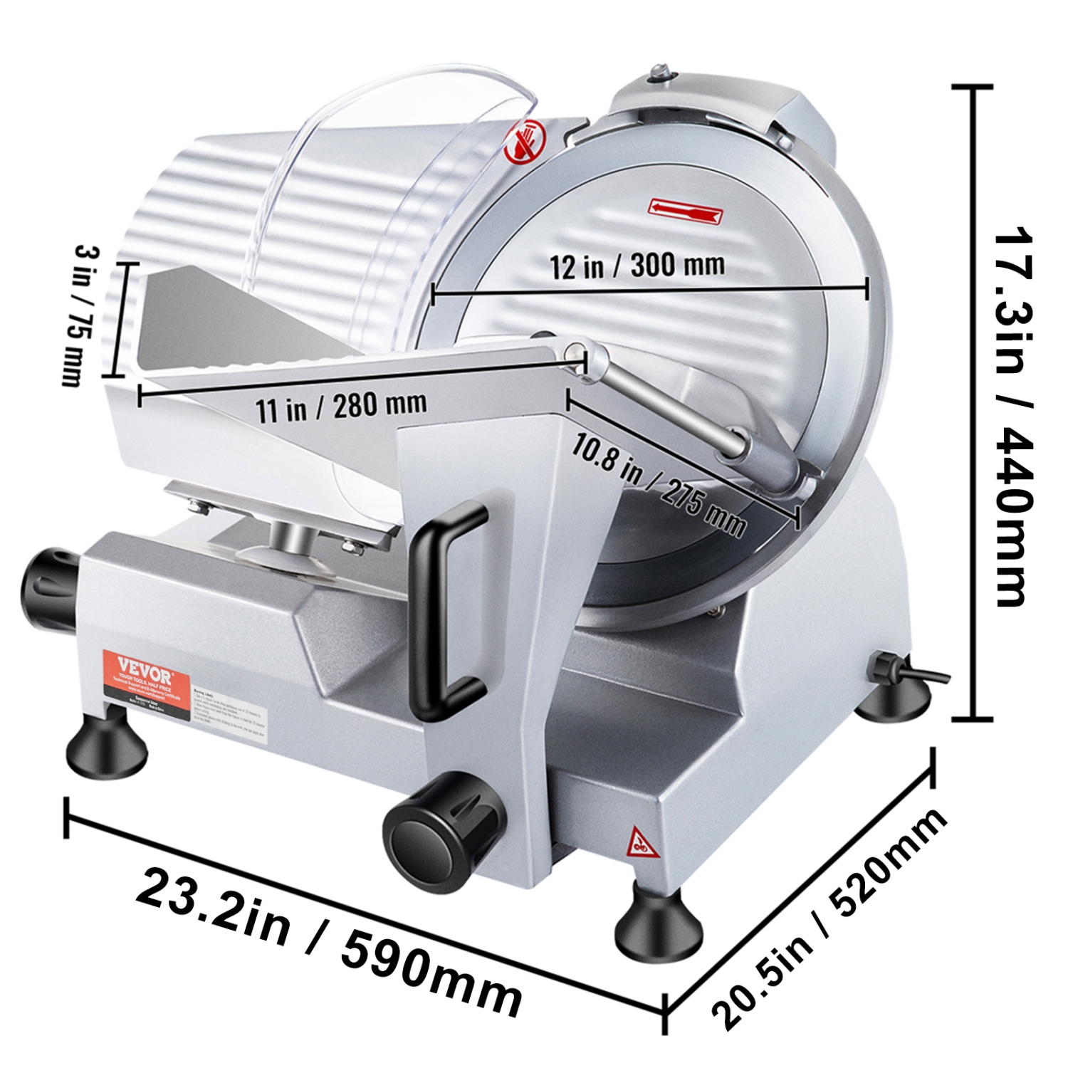 VEVOR Commercial Meat Slicer, 320W Electric Deli Food Slicer, 12 inch Carbon Steel Blade Electric Food Slicer, 350-400RPM Meat Slicer, 0-0.6 inch