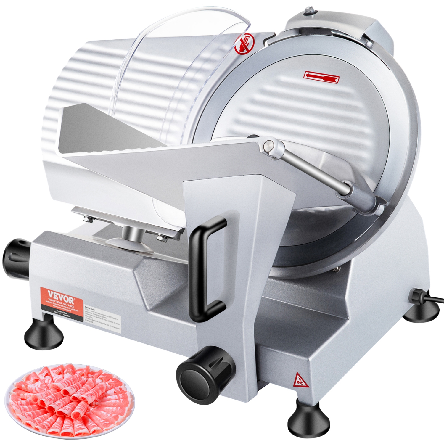 VEVOR 240W Commercial Meat Slicer, Electric Deli Food Slicer, 10" Carbon Steel Blade Electric Food Slicer, 350-400RPM Meat Slicer, 0 - 0.47 inch