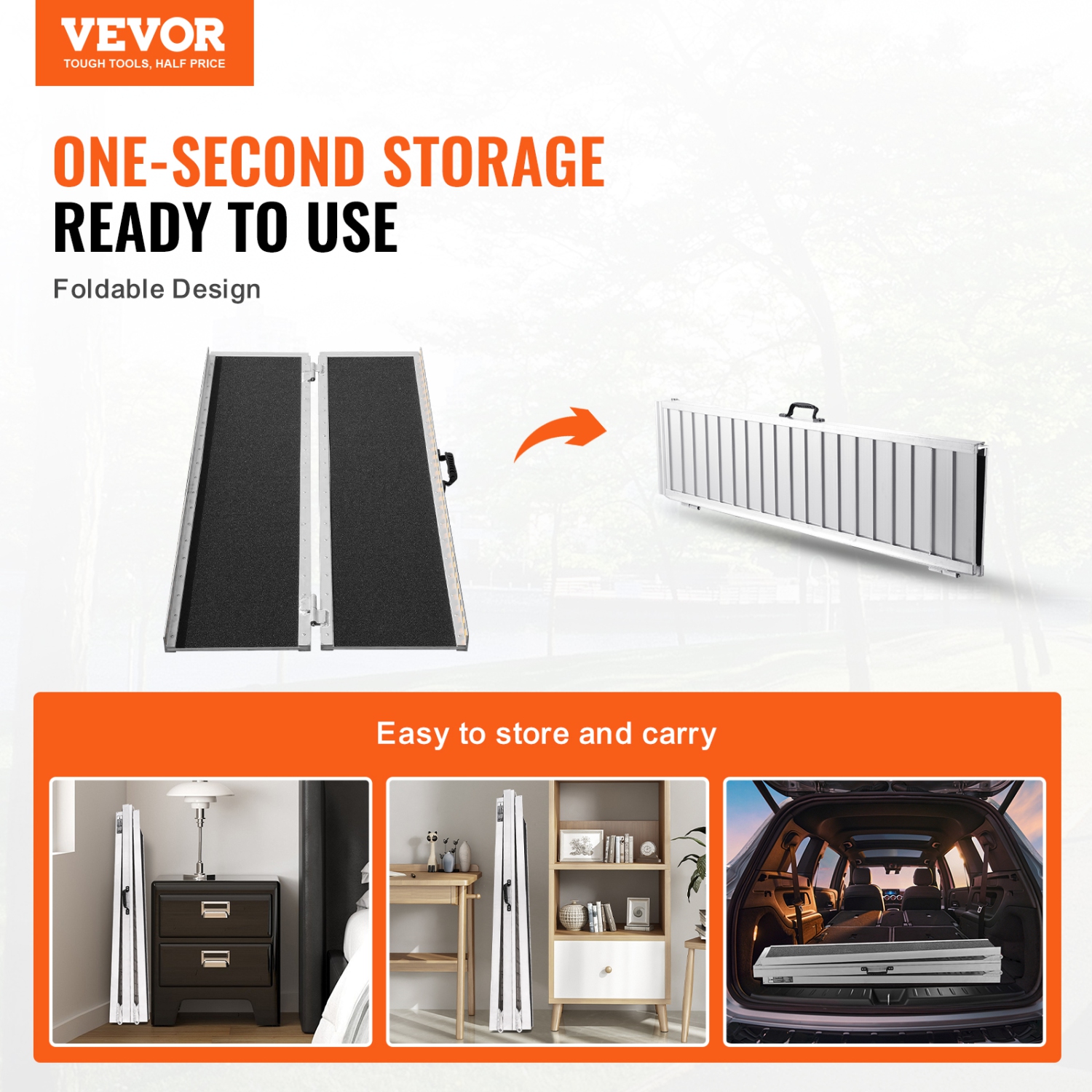 VEVOR 6 ft Portable Wheelchair Ramp,800 lbs Capacity, Non-Slip Aluminum Folding Threshold Ramp, Foldable Mobility Scooter Ramp Wheel Chair Ramp,