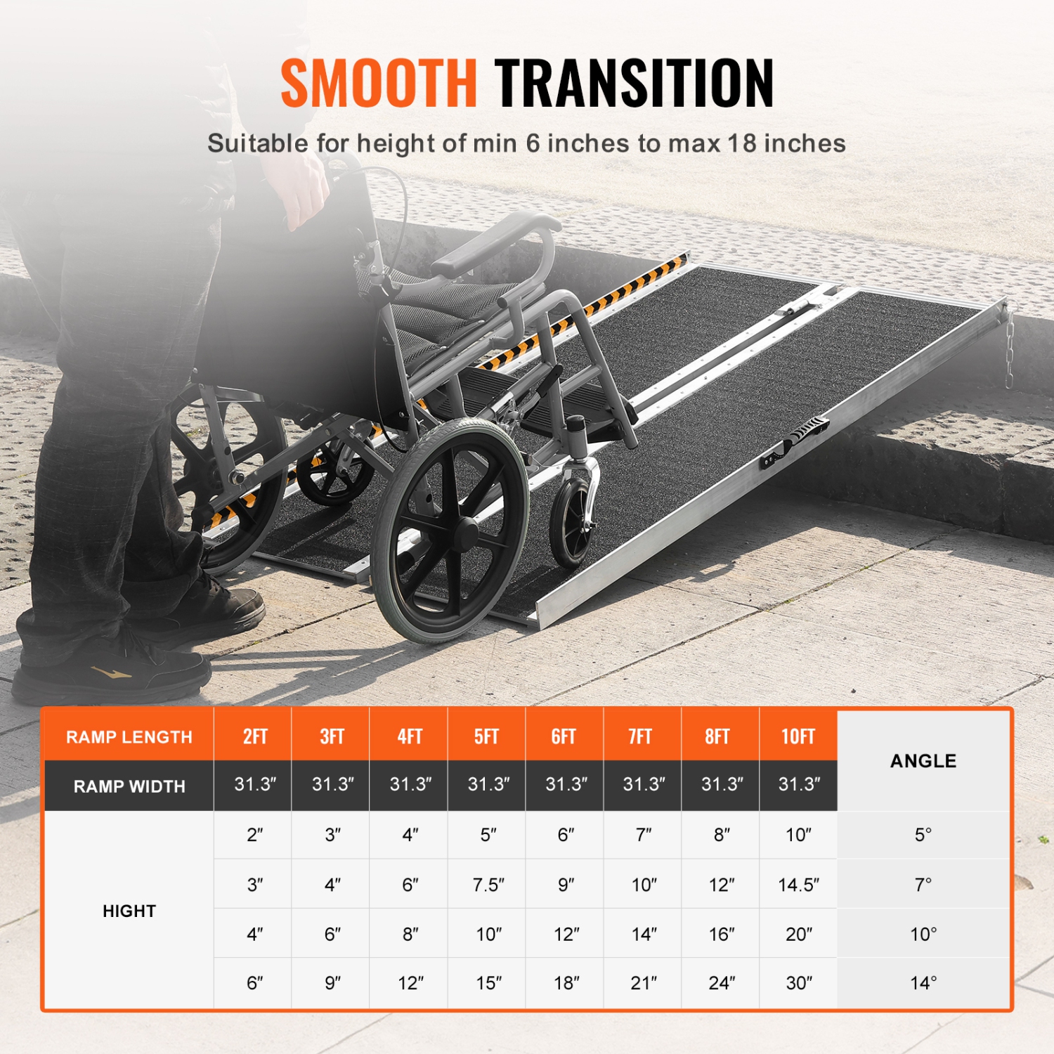 VEVOR 6 ft Portable Wheelchair Ramp,800 lbs Capacity, Non-Slip Aluminum Folding Threshold Ramp, Foldable Mobility Scooter Ramp Wheel Chair Ramp,