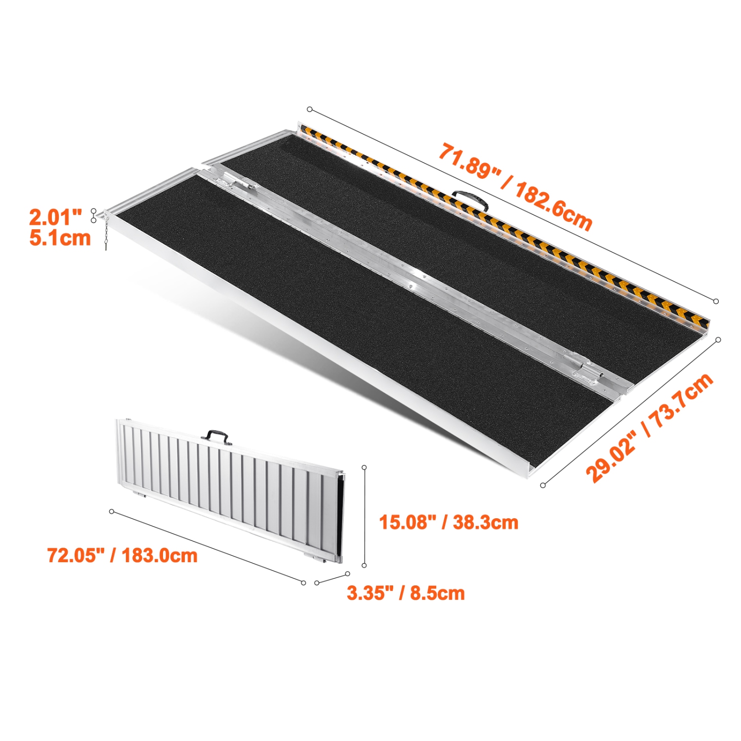 VEVOR 6 ft Portable Wheelchair Ramp,800 lbs Capacity, Non-Slip Aluminum Folding Threshold Ramp, Foldable Mobility Scooter Ramp Wheel Chair Ramp,