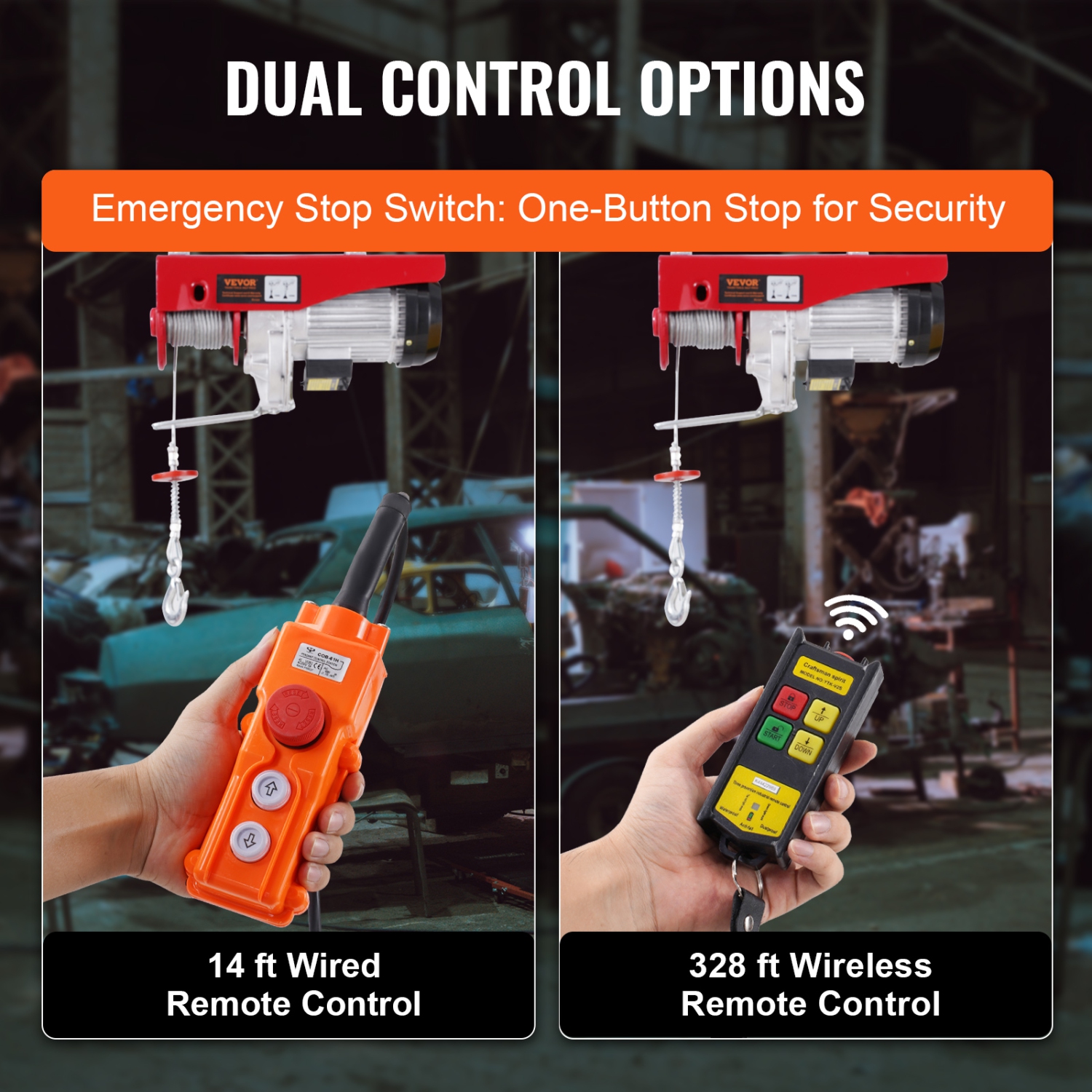 Palan électrique VEVOR 2200&nbsp;lb, treuil électrique 120&nbsp;V avec 328&nbsp;pi sans fil et télécommande avec fil 14&nbsp;pi, hauteur de levage à