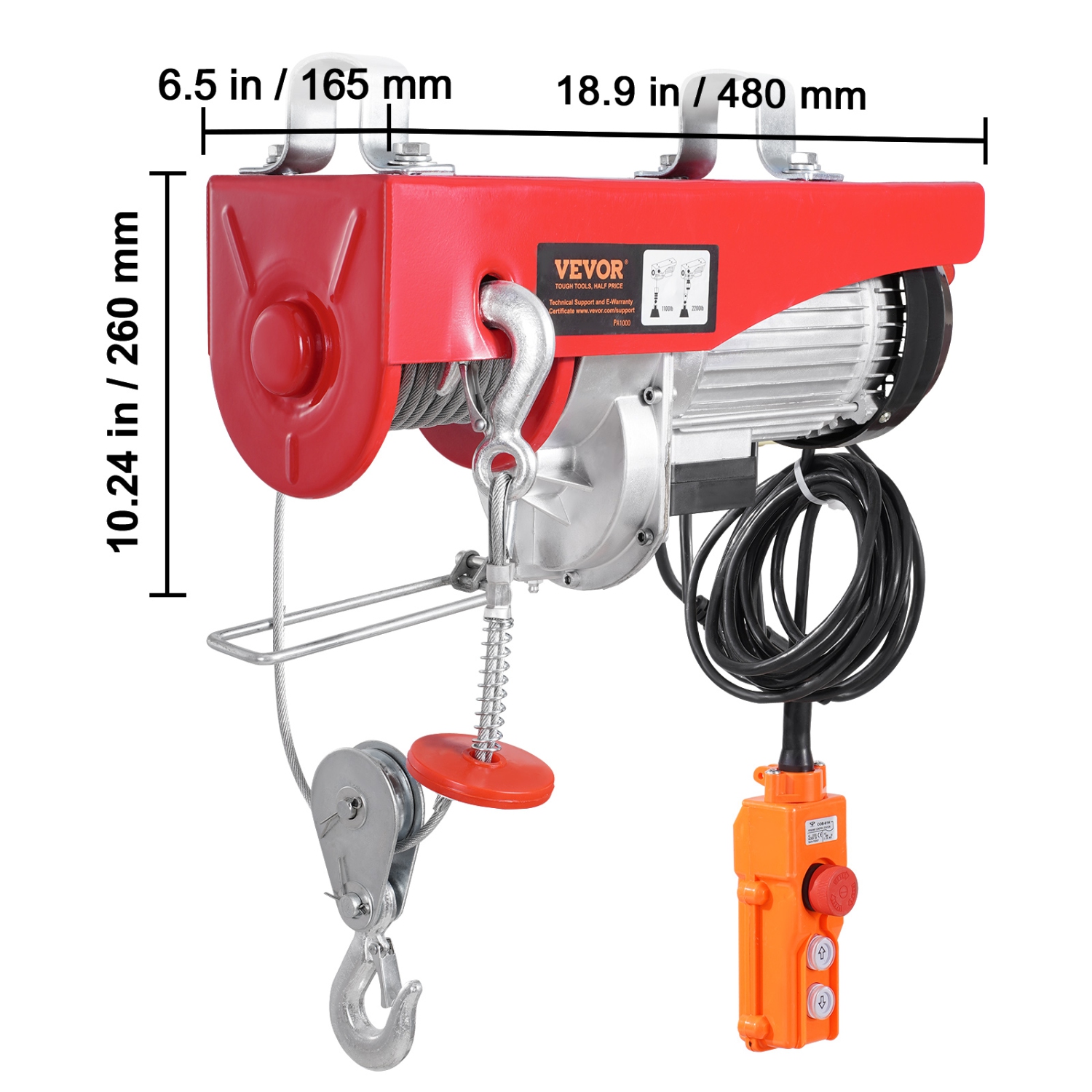 Palan électrique VEVOR 2200&nbsp;lb, treuil électrique 120&nbsp;V avec 328&nbsp;pi sans fil et télécommande avec fil 14&nbsp;pi, hauteur de levage à