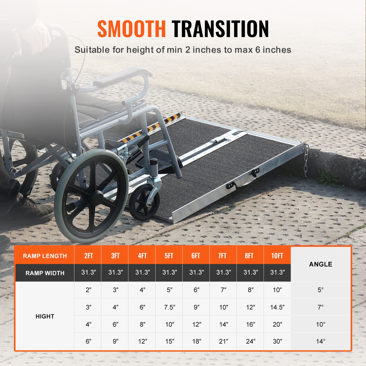 VEVOR 2 ft Wheelchair Ramp,800 lbs Capacity, Non-Slip Aluminum Folding Threshold Ramp, Foldable Mobility Scooter Ramp Wheel Chair Ramp, Handicap Ramp