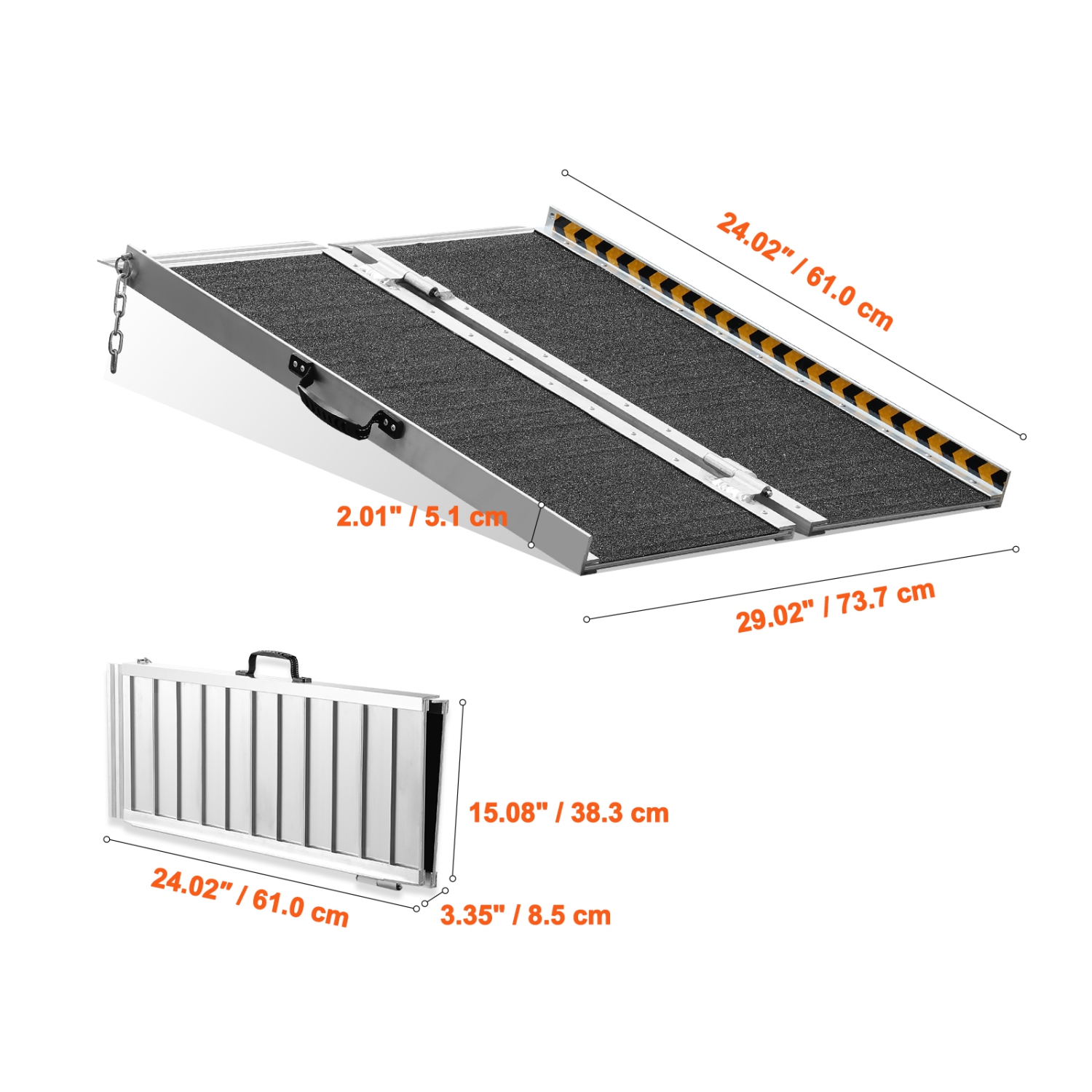 VEVOR 2 ft Wheelchair Ramp,800 lbs Capacity, Non-Slip Aluminum Folding Threshold Ramp, Foldable Mobility Scooter Ramp Wheel Chair Ramp, Handicap Ramp