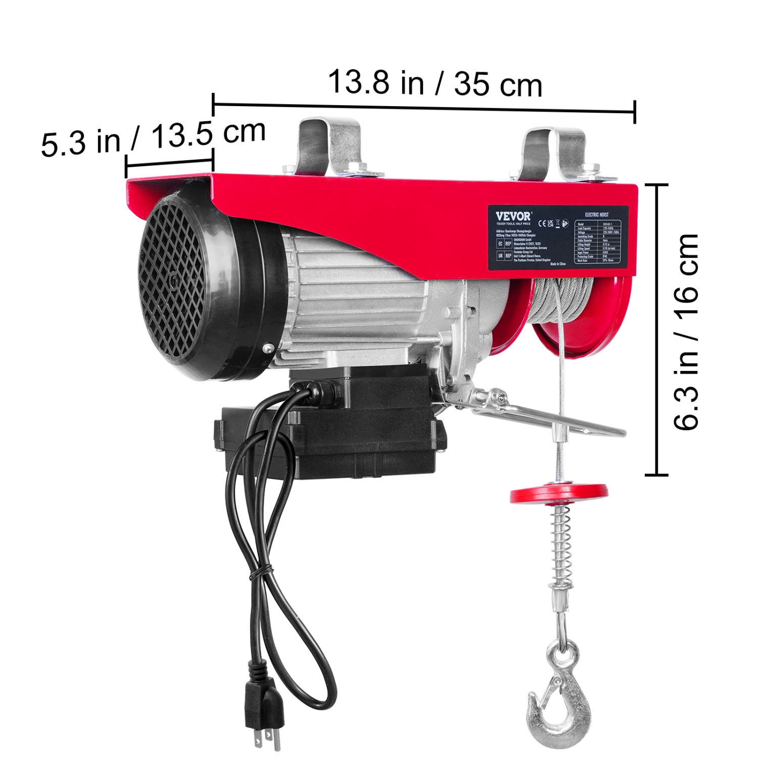 Palan électrique VEVOR 440&nbsp;lb, treuil électrique en acier 110&nbsp;V avec télécommande sans fil, hauteur de levage à câble unique 40&nbsp;pi et