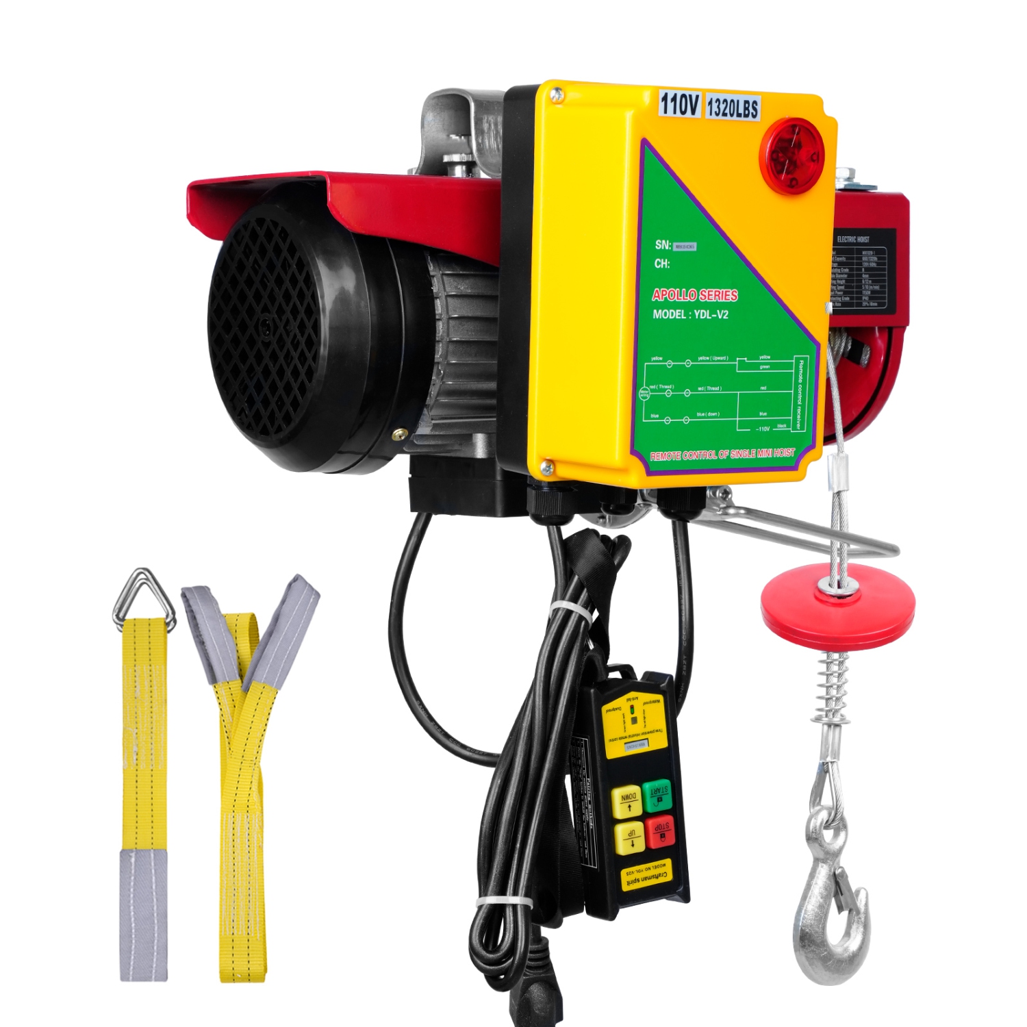 VEVOR 1320 lbs Electric Hoist,Lifting Capacity, 1150W 110V Electric Steel Wire Winch with Wireless Remote Control, 40ft Single Cable Lifting Height &
