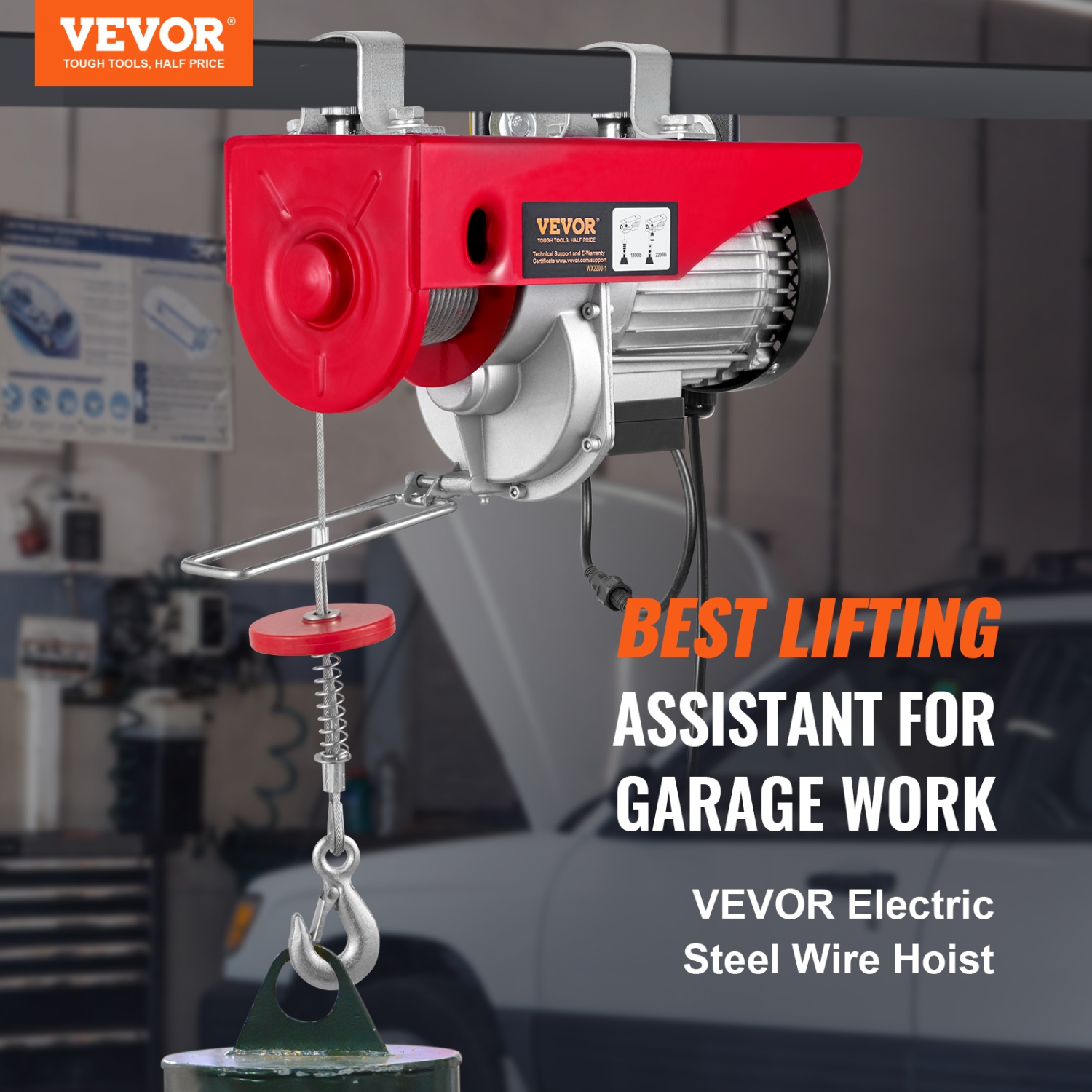 VEVOR 2200 lbs Wireless Attic Lift, 1600W 110V Electric Hoist with Wireless Remote Control, 40ft Single Cable Lifting Height & Pure Copper Motor, for