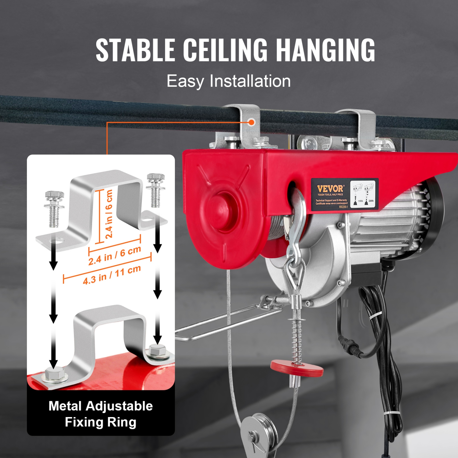 VEVOR 2200 lbs Wireless Attic Lift, 1600W 110V Electric Hoist with Wireless Remote Control, 40ft Single Cable Lifting Height & Pure Copper Motor, for