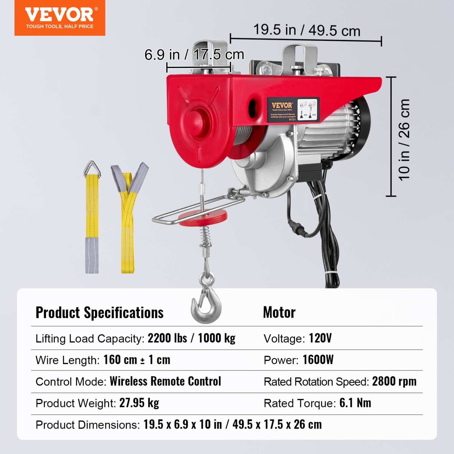 VEVOR 2200 lbs Wireless Attic Lift, 1600W 110V Electric Hoist with Wireless Remote Control, 40ft Single Cable Lifting Height & Pure Copper Motor, for