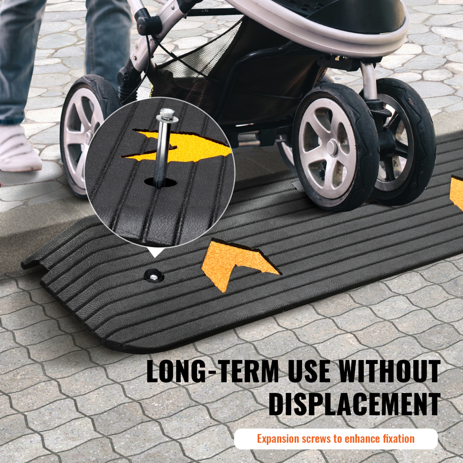 VEVOR 1" Rise Height Rubber Threshold Ramp,Wheelchair Ramp Doorway, Natural Curb Ramp Rated 33069 lbs Load Capacity, Non-Slip Textured Surface for