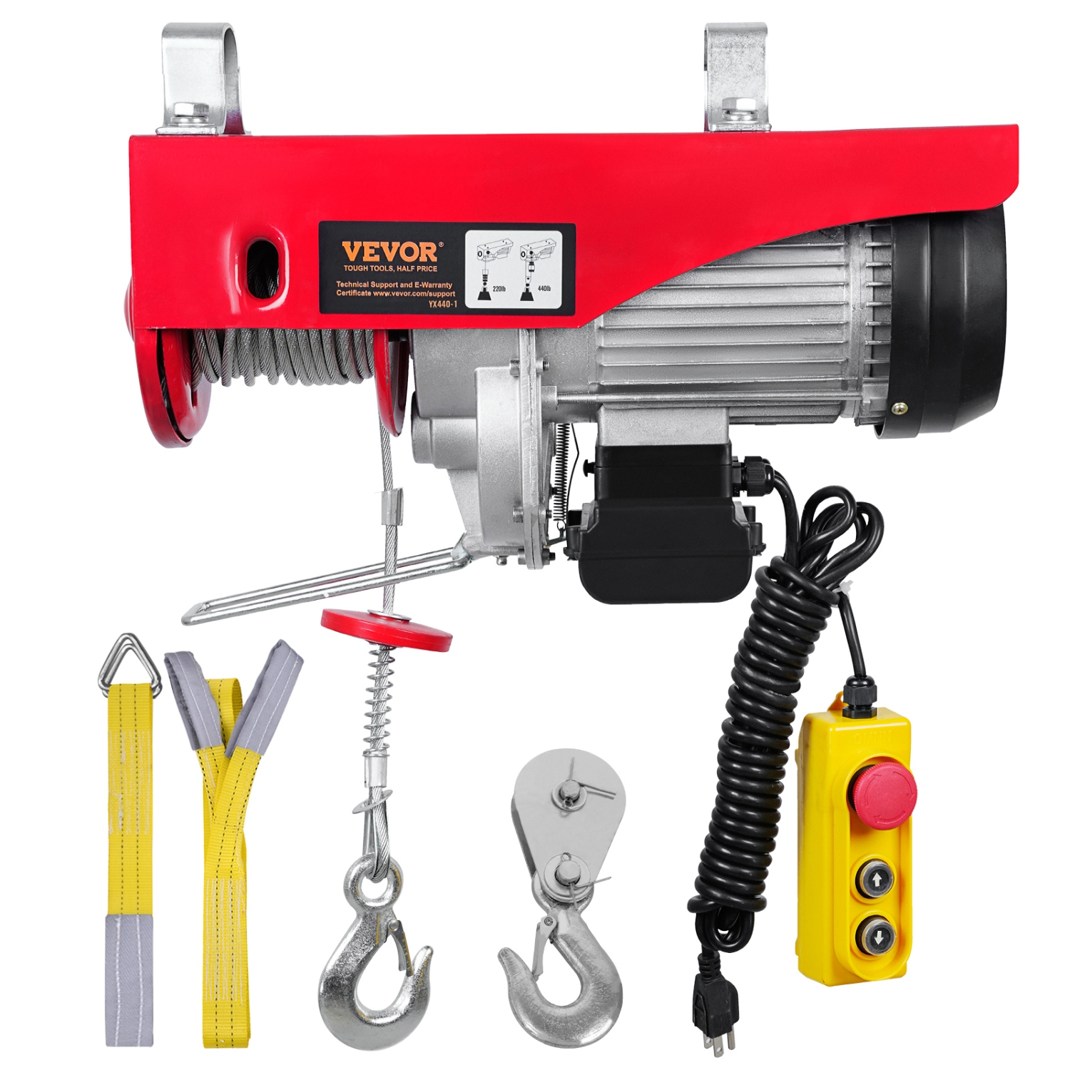 VEVOR 440lbs Electric Hoist,Garage Hoist with 14ft Wired Control, 110 volt Electric Hoist Winch 40ft Single Cable Lifting Height, Pure Copper Motor and Emergency Stop Switch