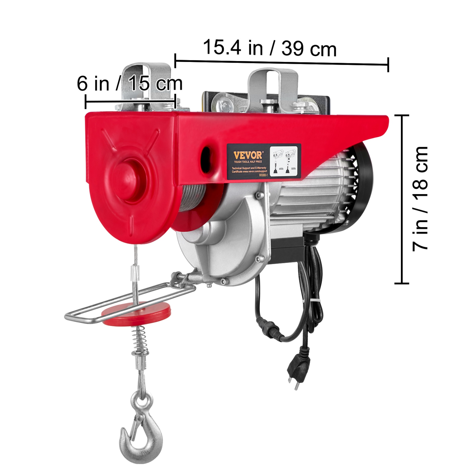 Palan électrique VEVOR 880&nbsp;lb, capacité de levage, treuil électrique en acier 110&nbsp;V de 850&nbsp;W avec télécommande sans fil, hauteur de