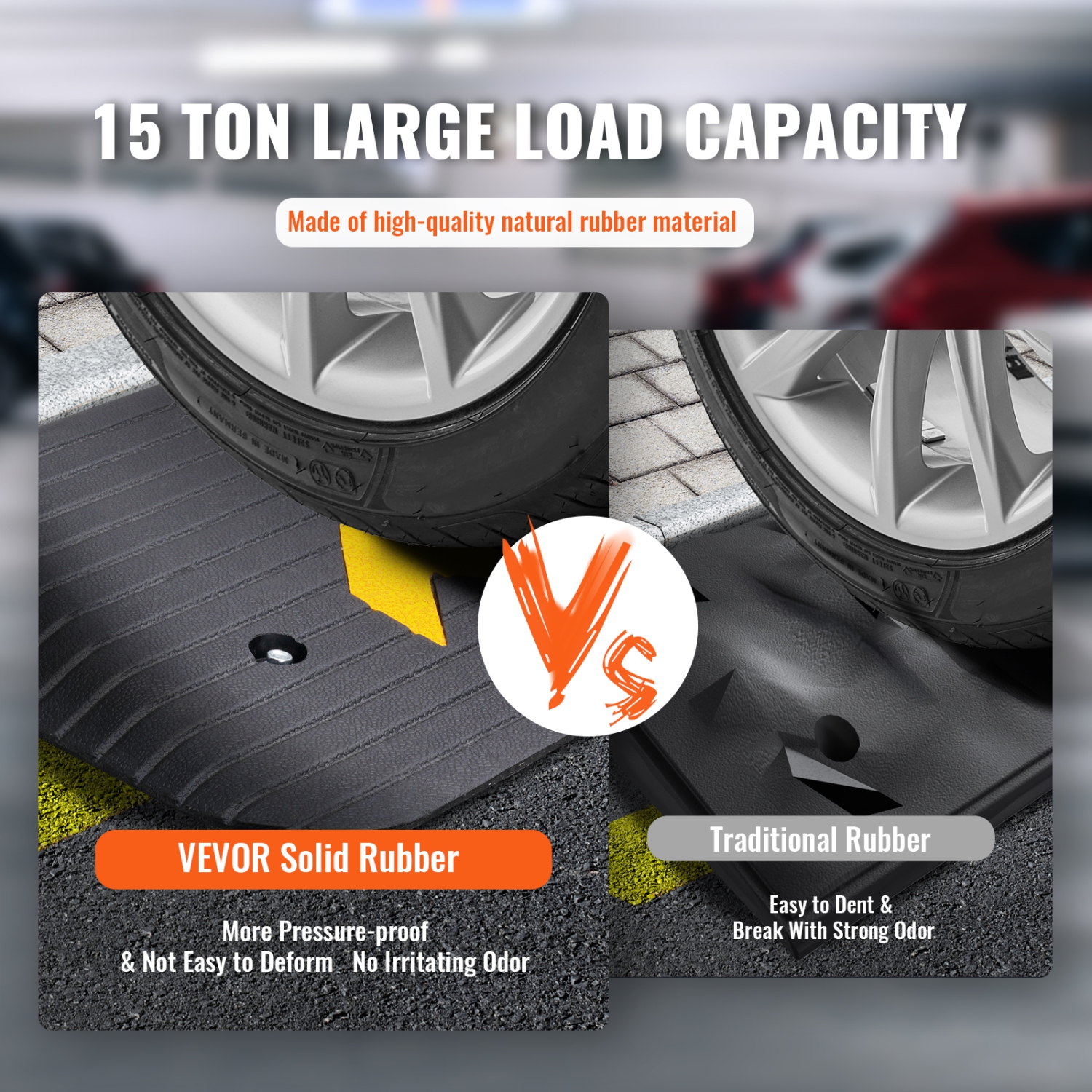 VEVOR 1.5" Rise Height Rubber Threshold Ramp, Natural Curb Ramp Rated 33069 lbs Load Capacity, Non-Slip Textured Surface Rubber Curb Ramp for