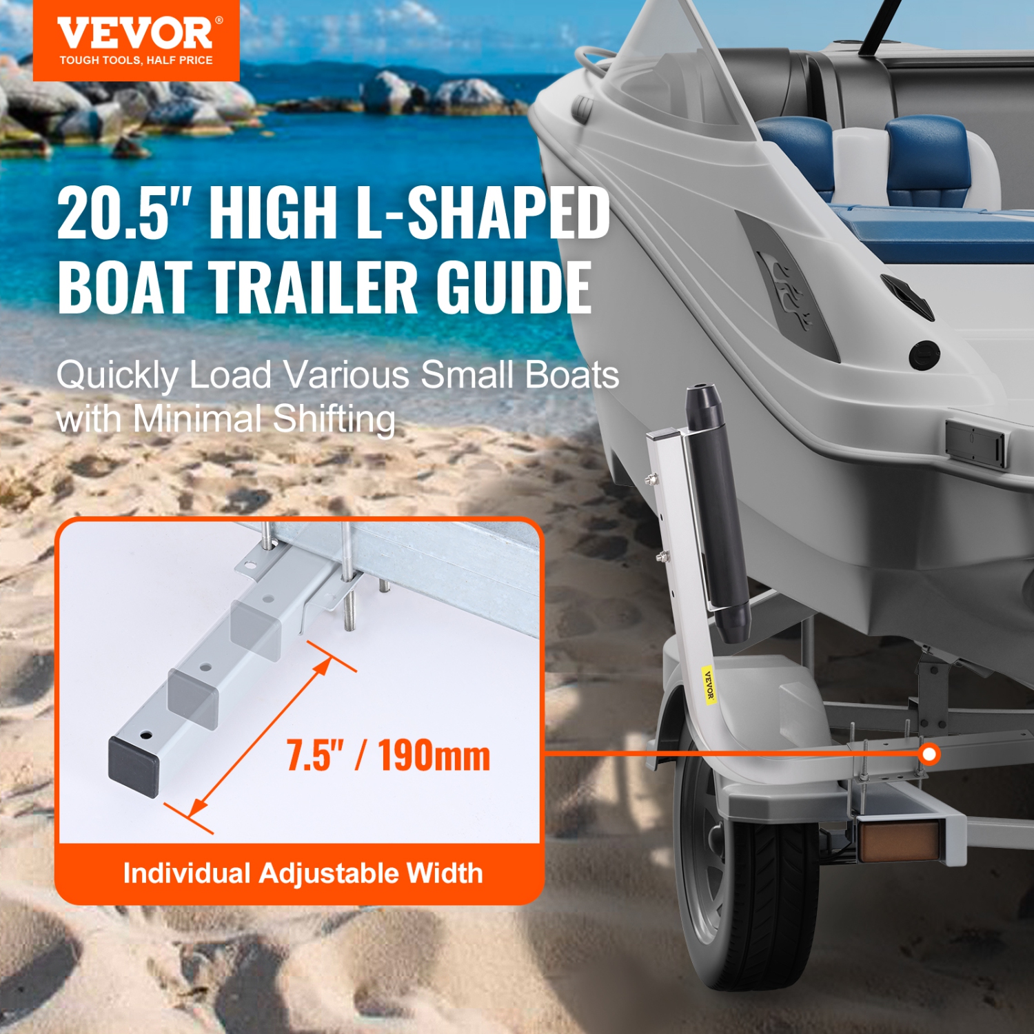 Guide pour remorque nautique VEVOR, mâts réglables flexibles de 20,5&nbsp;po, paire de guides antirouille en acier, support à rouleaux durable pour