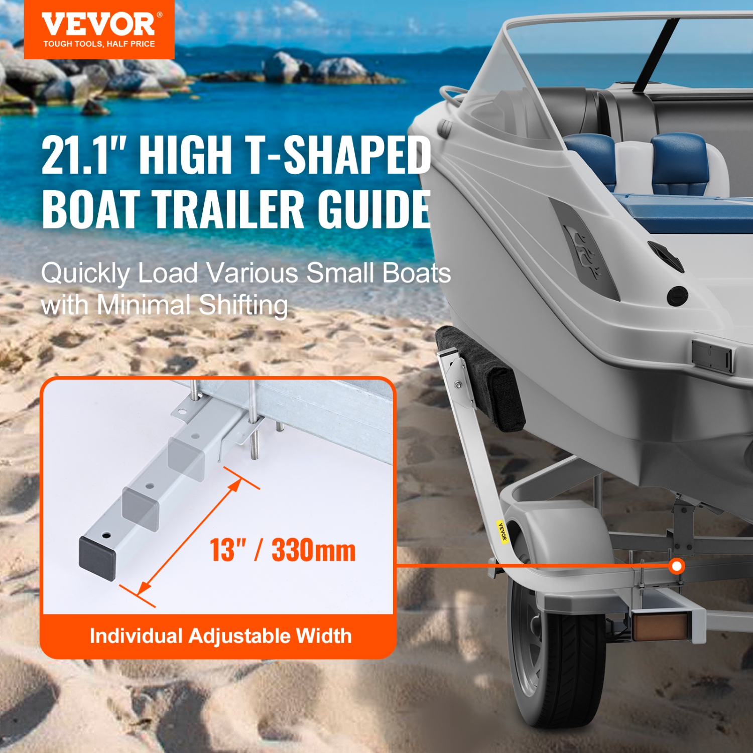 VEVOR Marine Trailer Assistant, 27.6” Flexibly Adjustable Bunk Guide-Ons, Pair of Durable Steel Support Poles, Robust Roller Guide