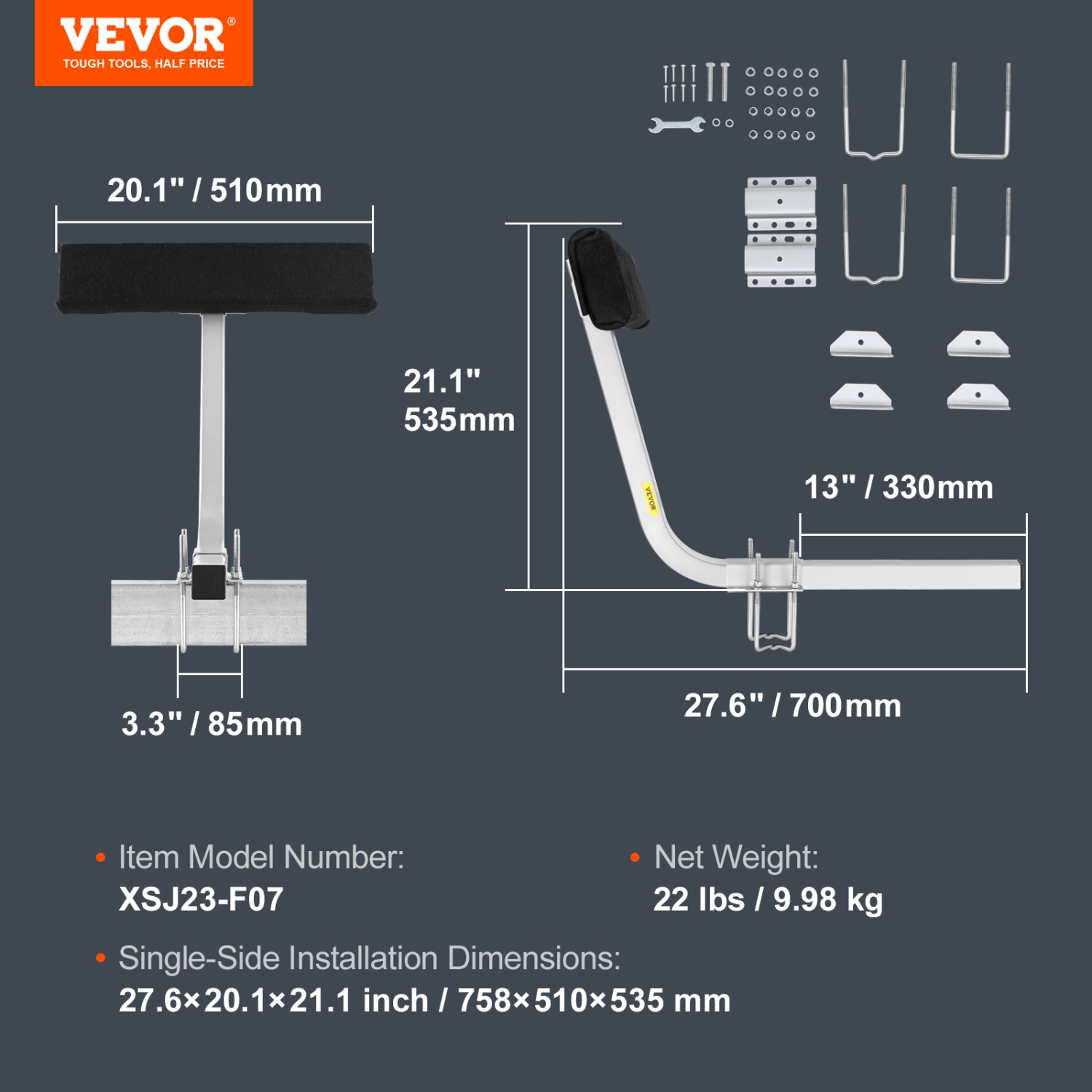 VEVOR Marine Trailer Assistant, 27.6” Flexibly Adjustable Bunk Guide-Ons, Pair of Durable Steel Support Poles, Robust Roller Guide