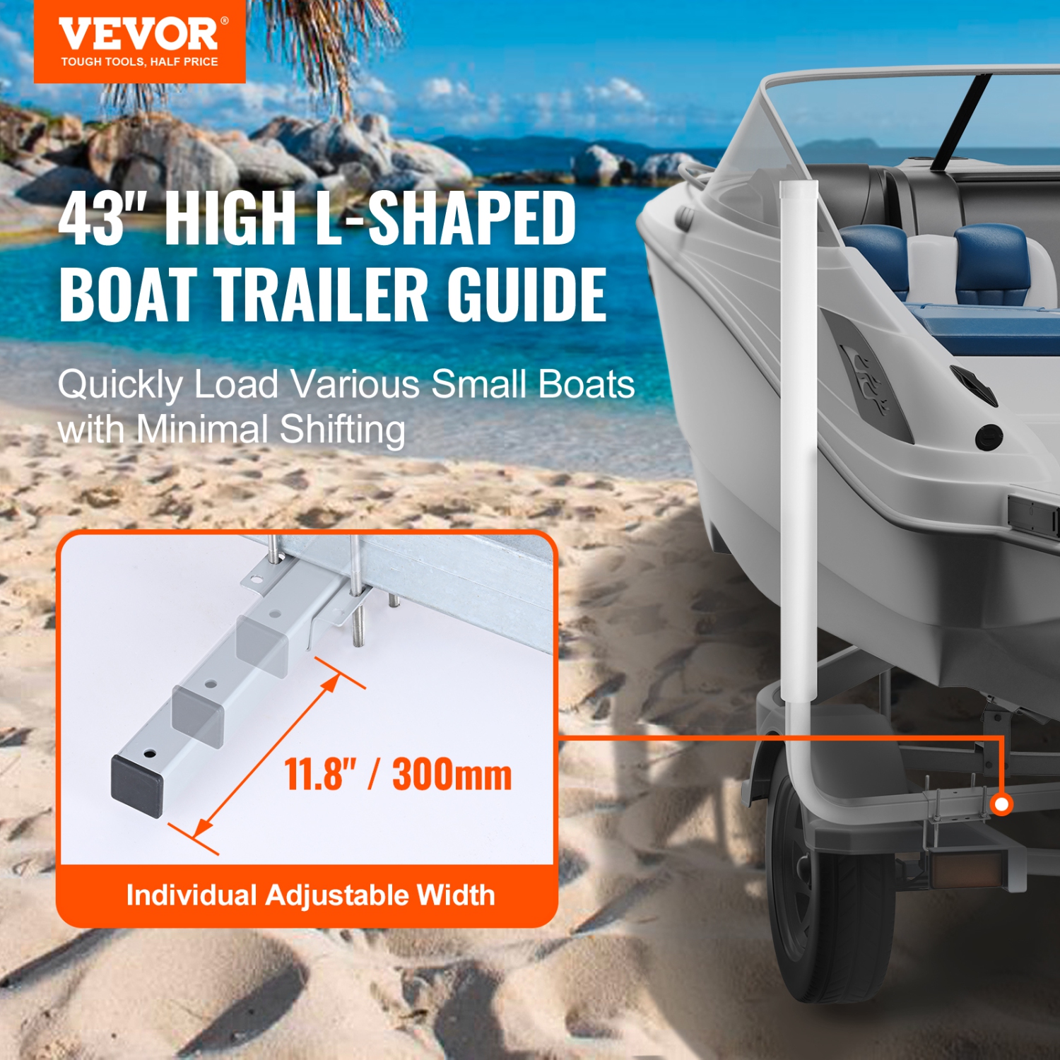 VEVOR Marine Trailer Assistant, 43'' Flexible Height Guide Poles, Pair of Corrosion-Resistant Steel Supports, Equipped with PVC Sleeves
