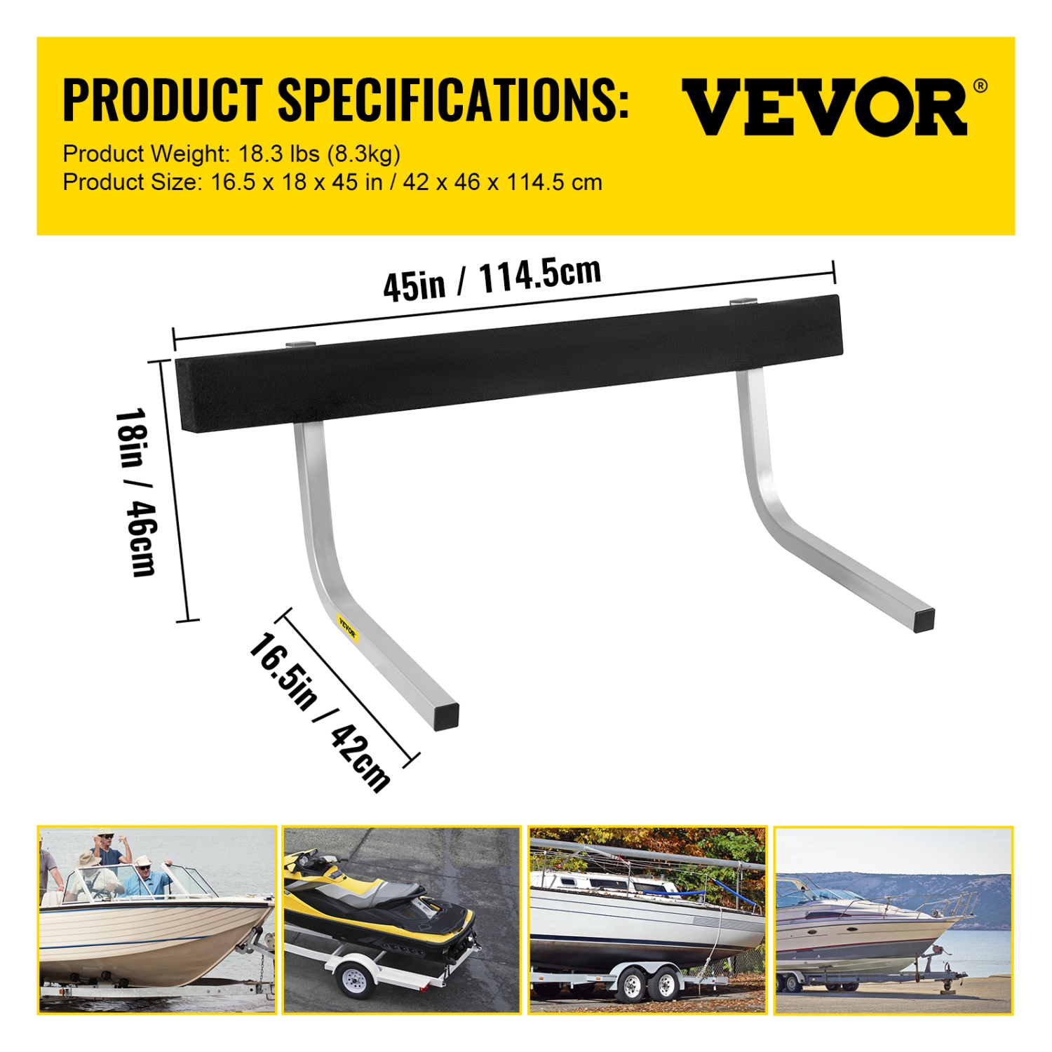 VEVOR 60" One Pair Galvanized Steel Trailer Guide ons π-shaped w/Carpet-padded Boards, for Ski Boat, Fishing Boat or Sailboat Trailer Complete