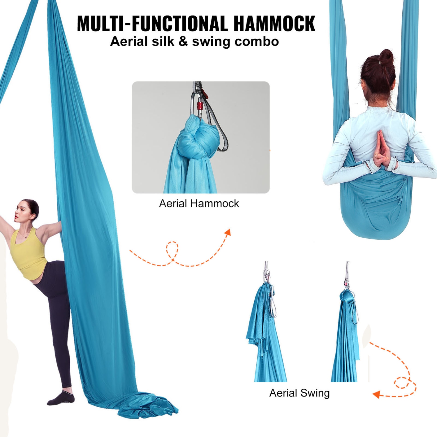 VEVOR 5.5 Yards Yoga Swing Aerial Hammock Nylon Hanging Sling Inversion Blue