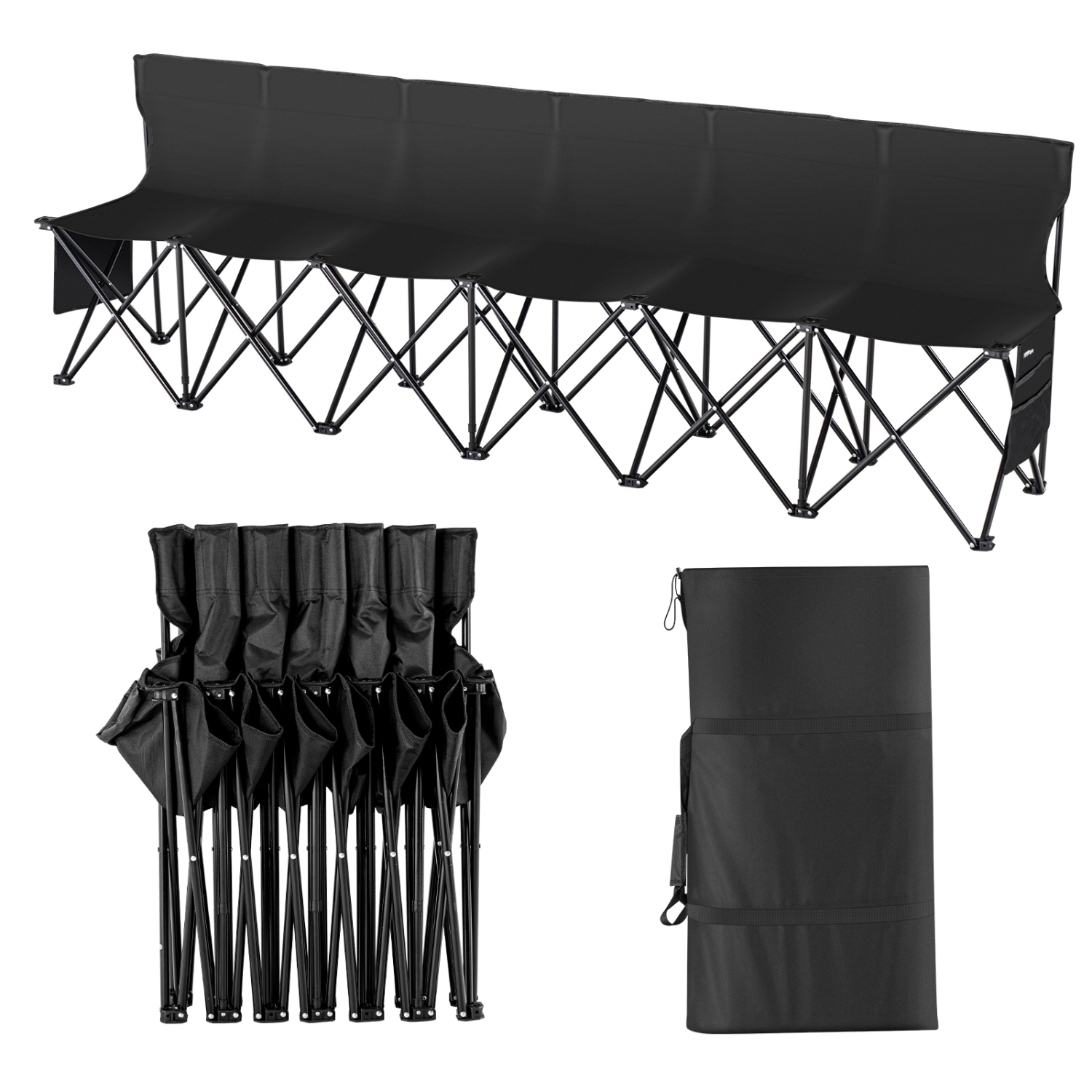 VEVOR 6 Seats Portable Folding Bench, Foldable Sideline Bench, Camping Bench Chair with Bag & Backrest, Team Sport Bench for Football Fishing, No