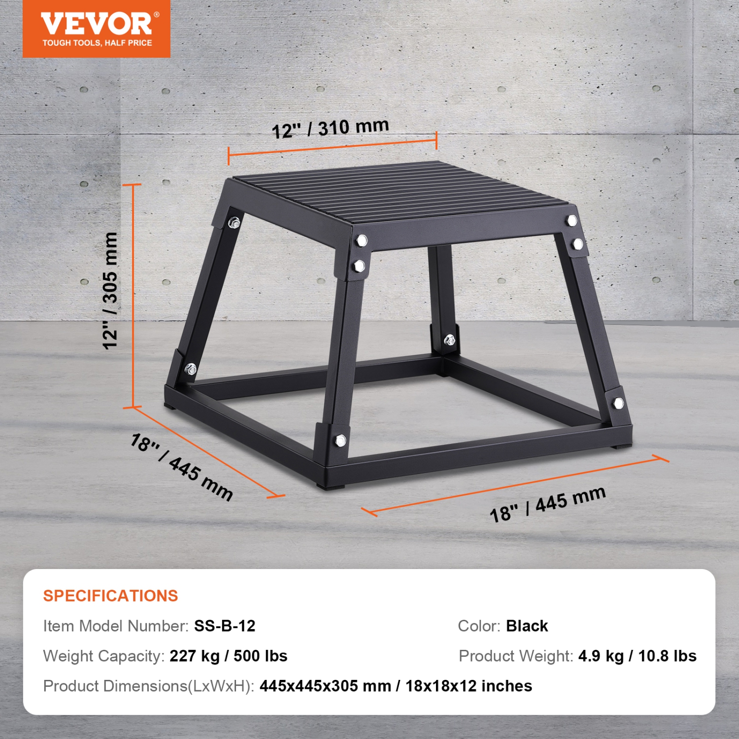 Pyométrique de 12&nbsp;po Jump Box Fitness de VEVOR Exercise Plyo Box Step Cross noir