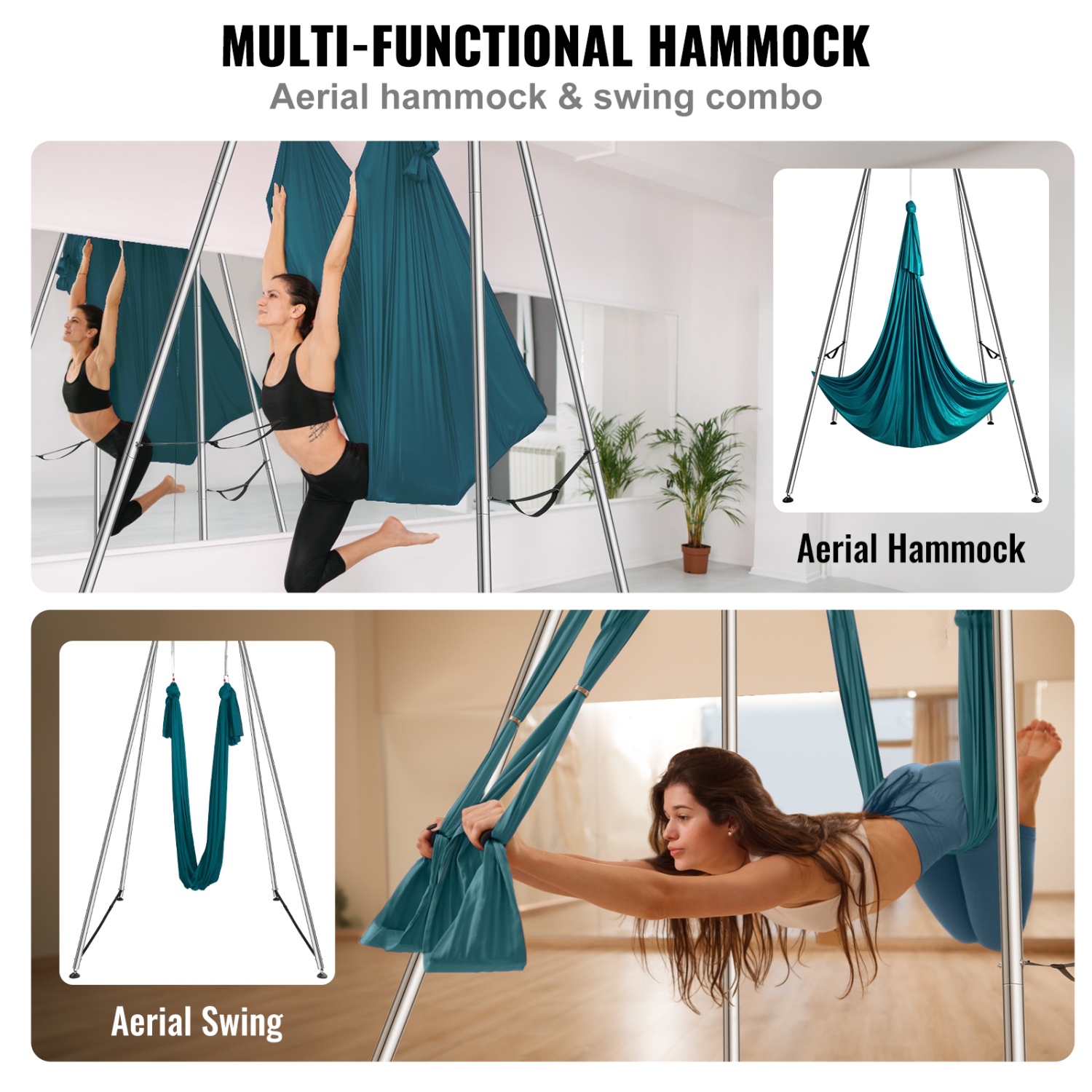 VEVOR Yoga Swing Stand Hammock Aerial Silk Kit Load Yoga Frame 551.15 lbs Green