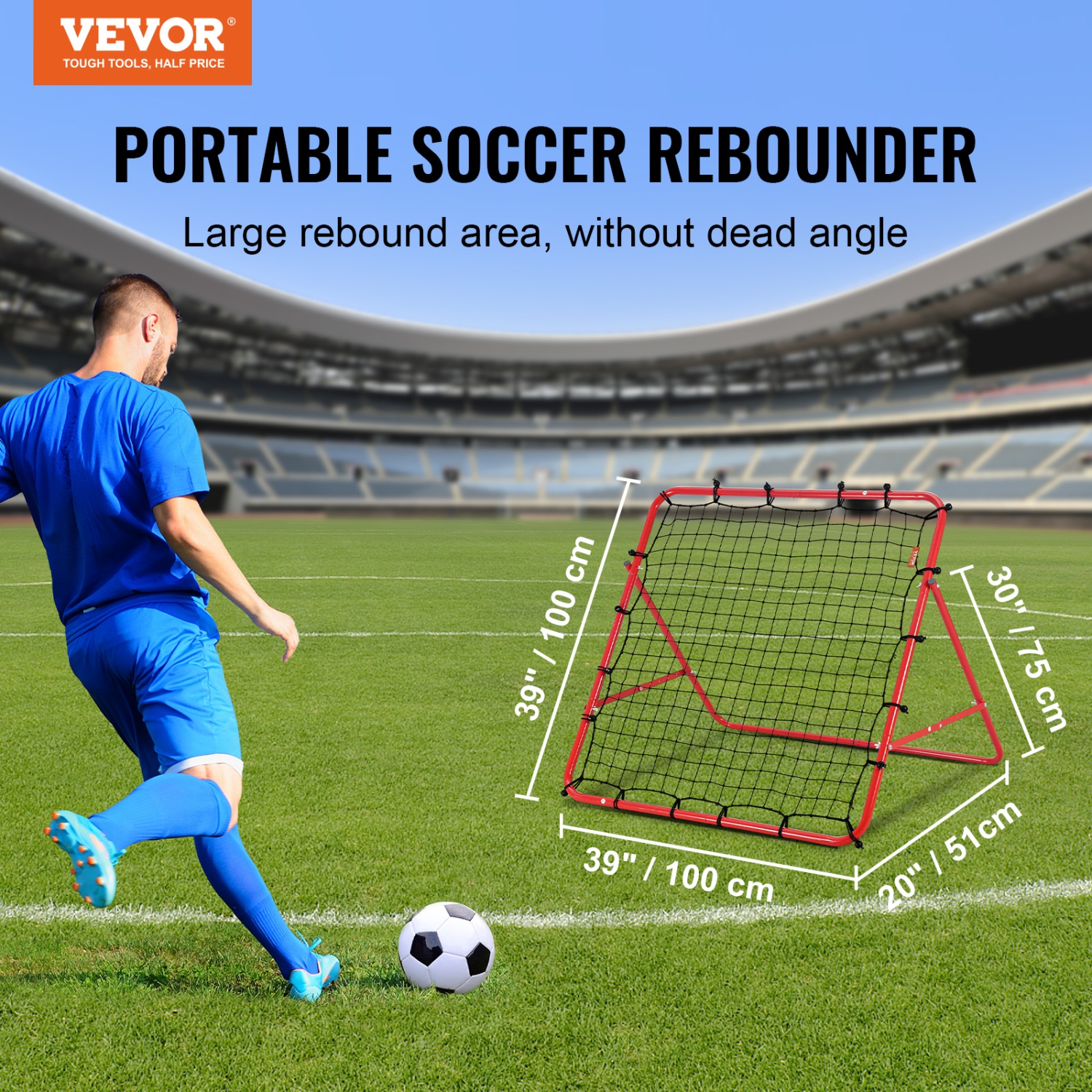 VEVOR Portable Football Training Gifts 39"x39"Soccer Rebounder Net Kick-Back