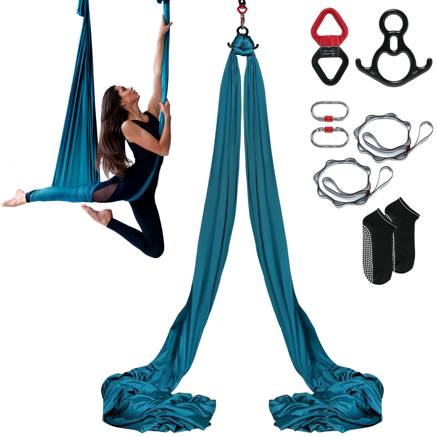 Ensemble de balançoires de yoga 8,7 verges Aerial Silk de VEVOR Hamac Trapeze Inversion vert