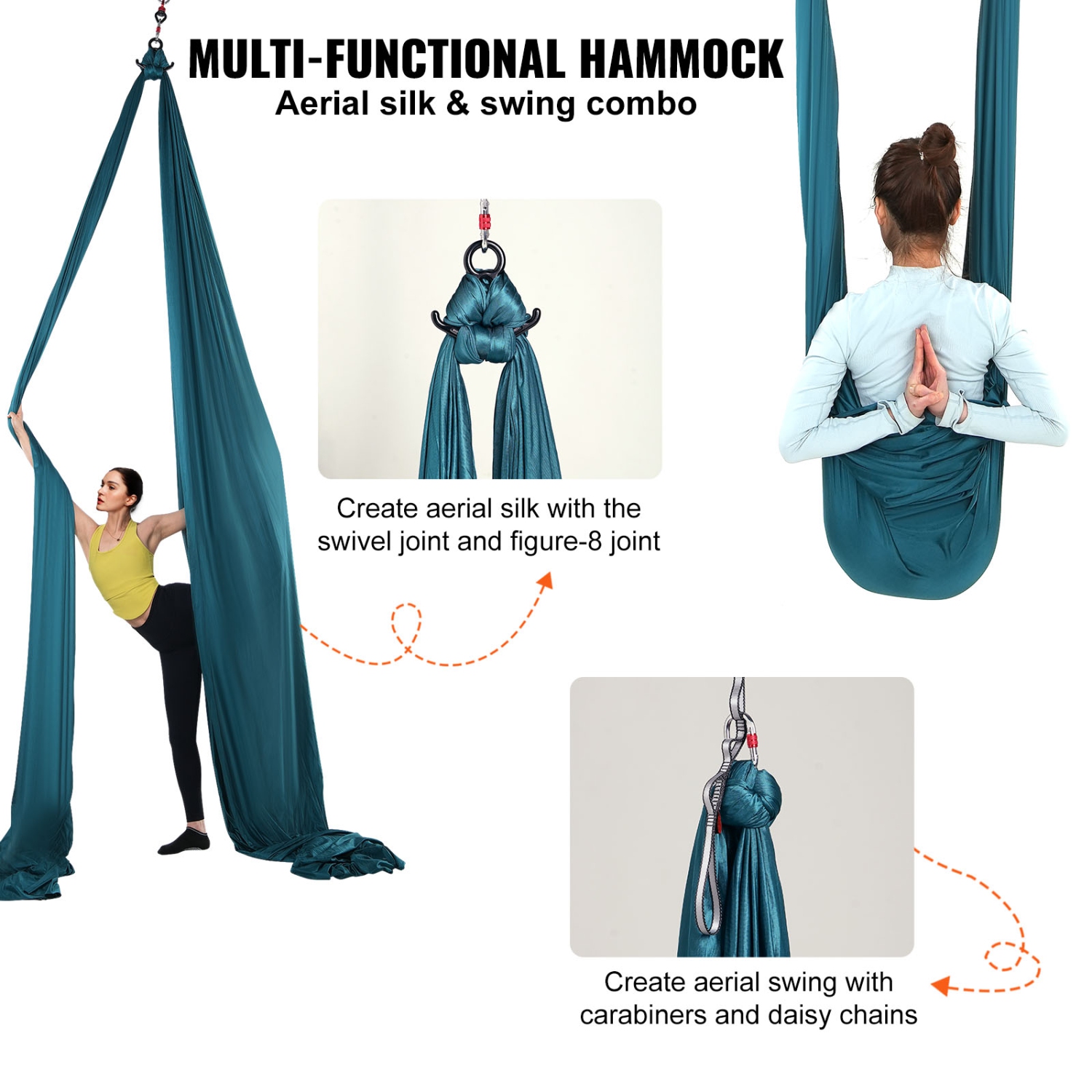 Ensemble de balançoires de yoga 8,7 verges Aerial Silk de VEVOR Hamac Trapeze Inversion vert