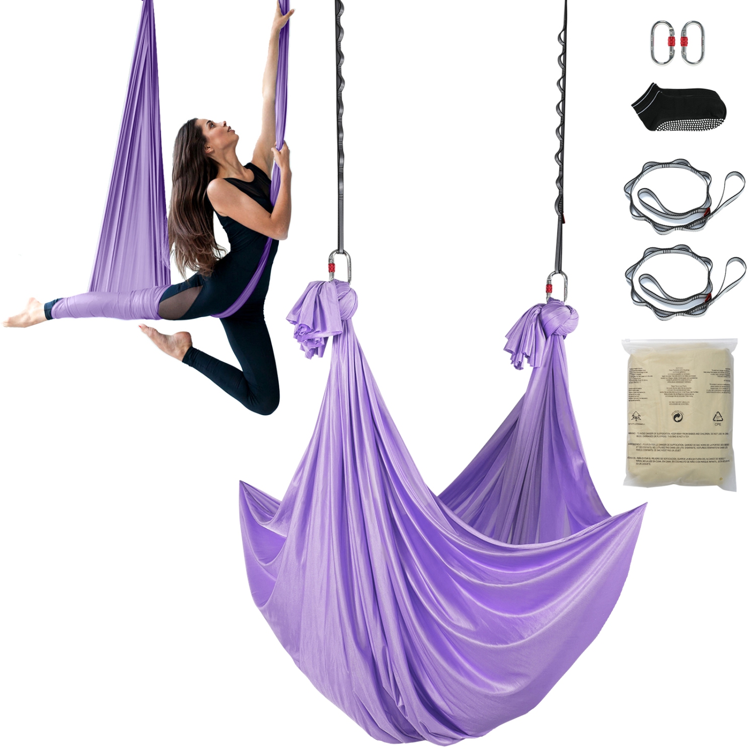Hamac aérien pour balançoires de yoga de VEVOR - Bandoulière suspendue en nylon de 4,4 verges pour inversions - Violet