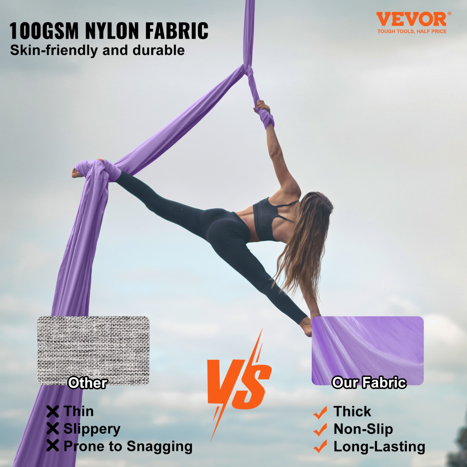 Hamac aérien pour balançoires de yoga de VEVOR - Bandoulière suspendue en nylon de 4,4 verges pour inversions - Violet