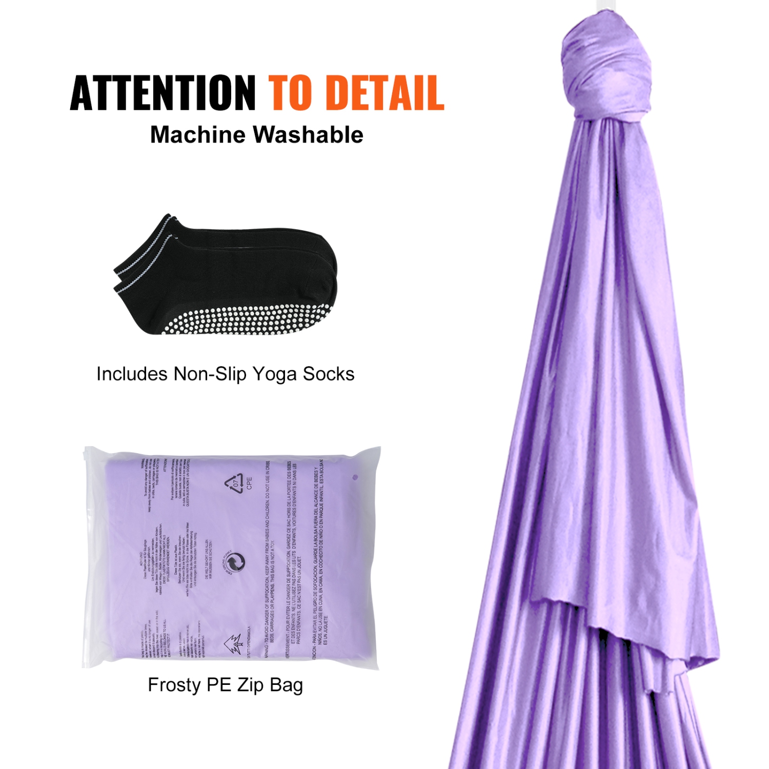 Hamac aérien pour balançoires de yoga de VEVOR - Bandoulière suspendue en nylon de 4,4 verges pour inversions - Violet