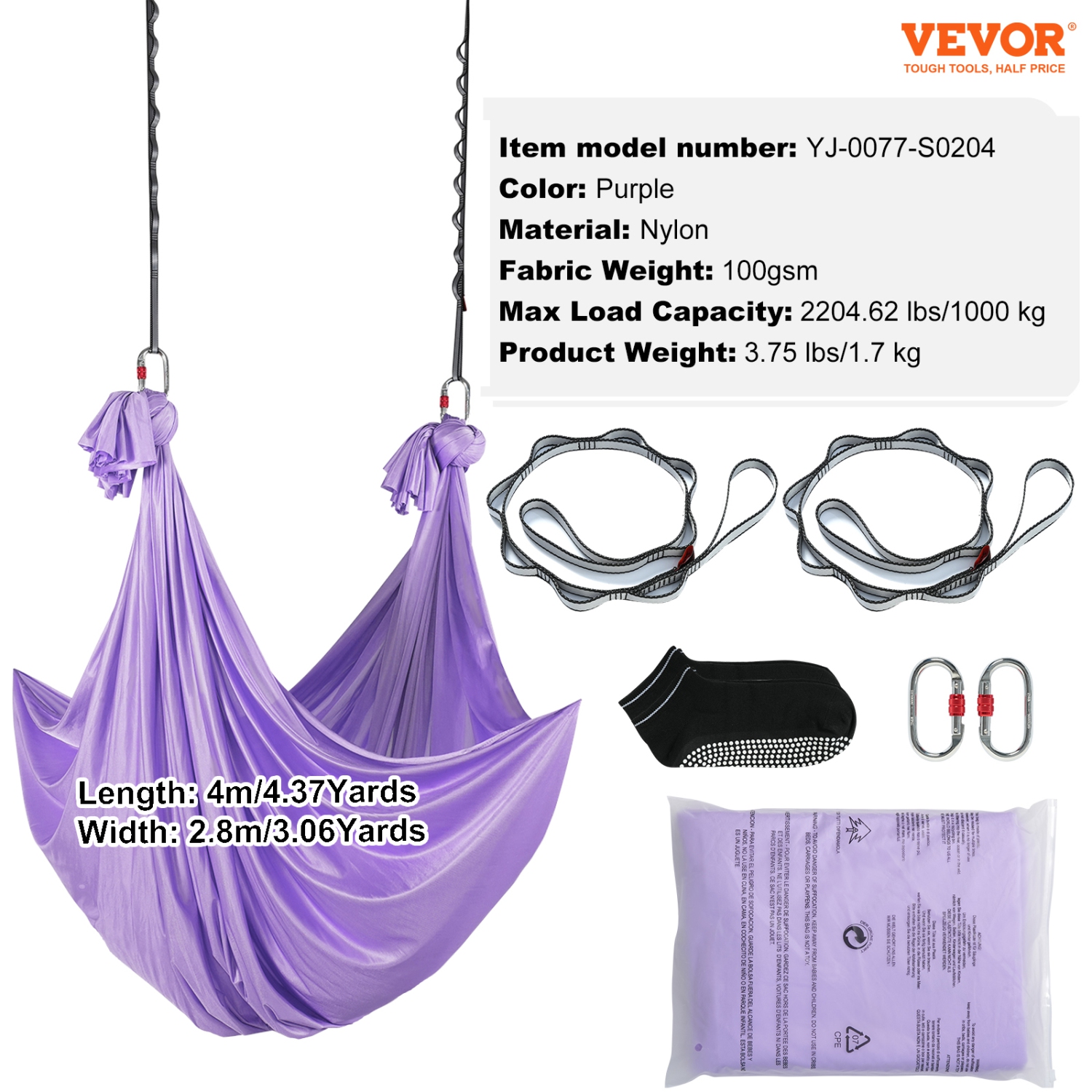 Hamac aérien pour balançoires de yoga de VEVOR - Bandoulière suspendue en nylon de 4,4 verges pour inversions - Violet