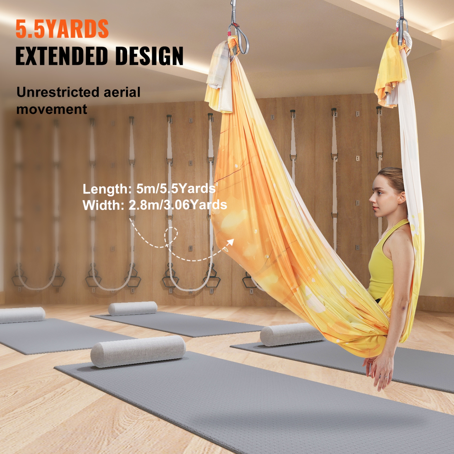 VEVOR Yoga Swing 5.5 Yards Aerial Hammock Nylon Hanging Sling Inversion Gold