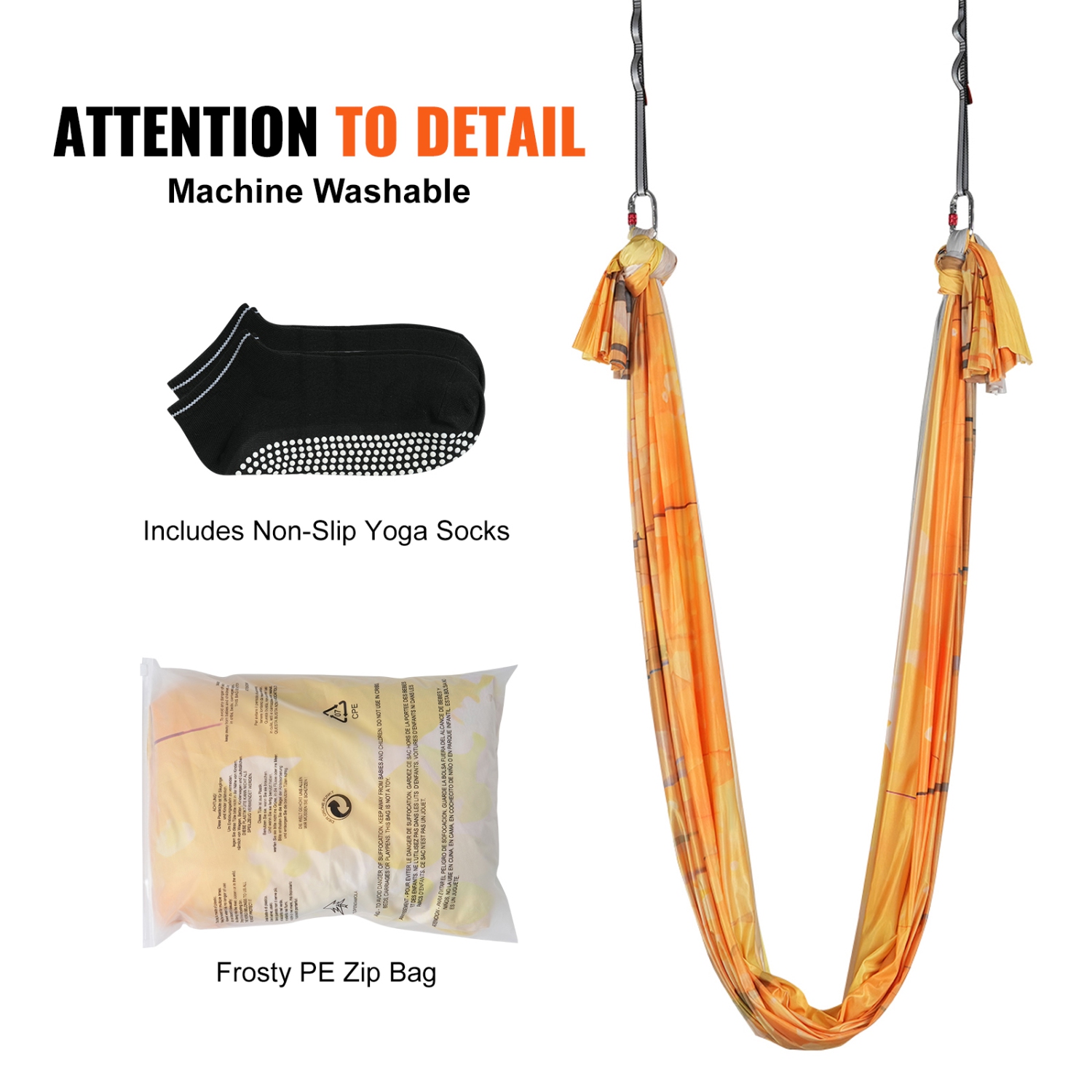 VEVOR Yoga Swing 5.5 Yards Aerial Hammock Nylon Hanging Sling Inversion Gold