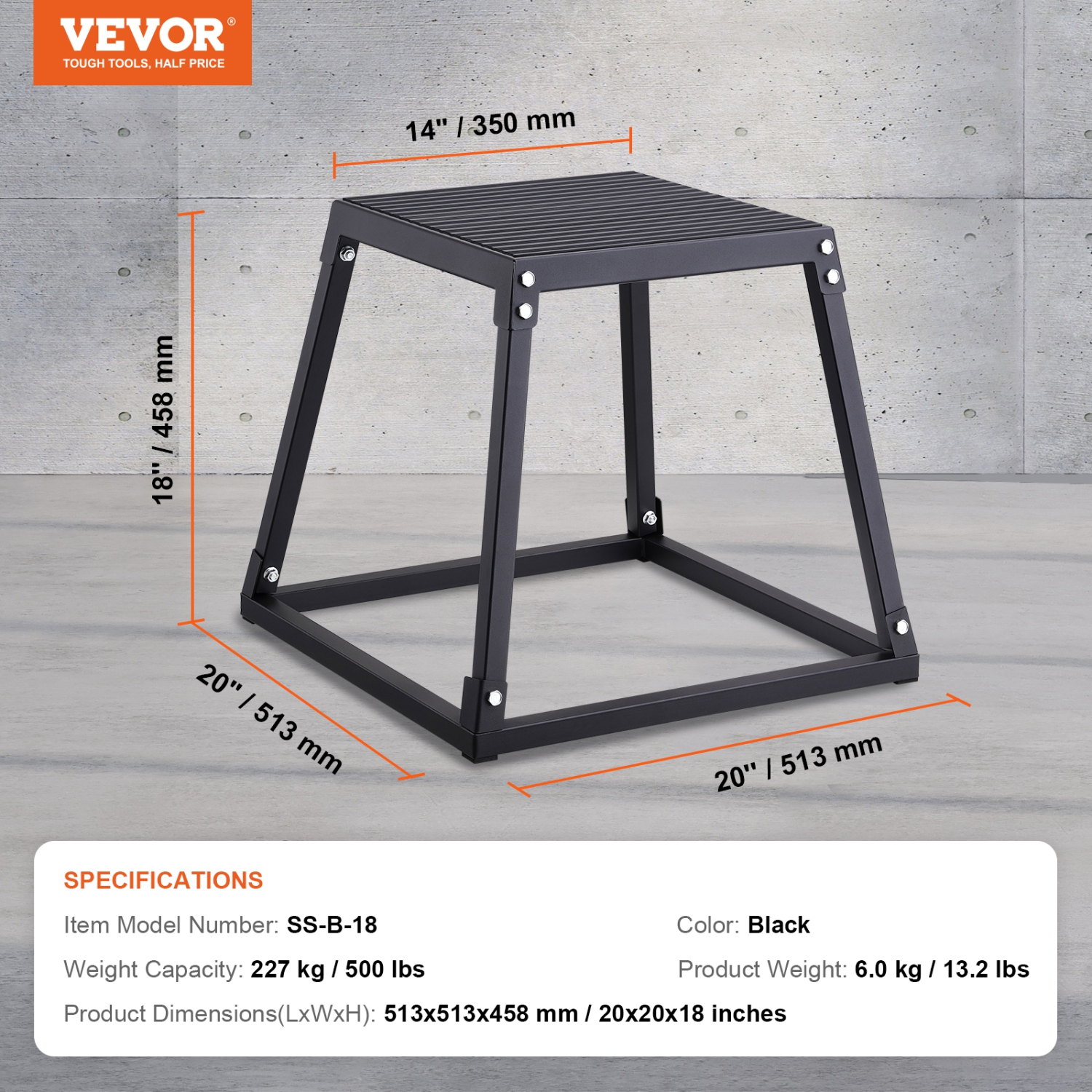 Pyométrique de 18&nbsp;po Jump Box Fitness de VEVOR Exercise Plyo Box Step Cross noir