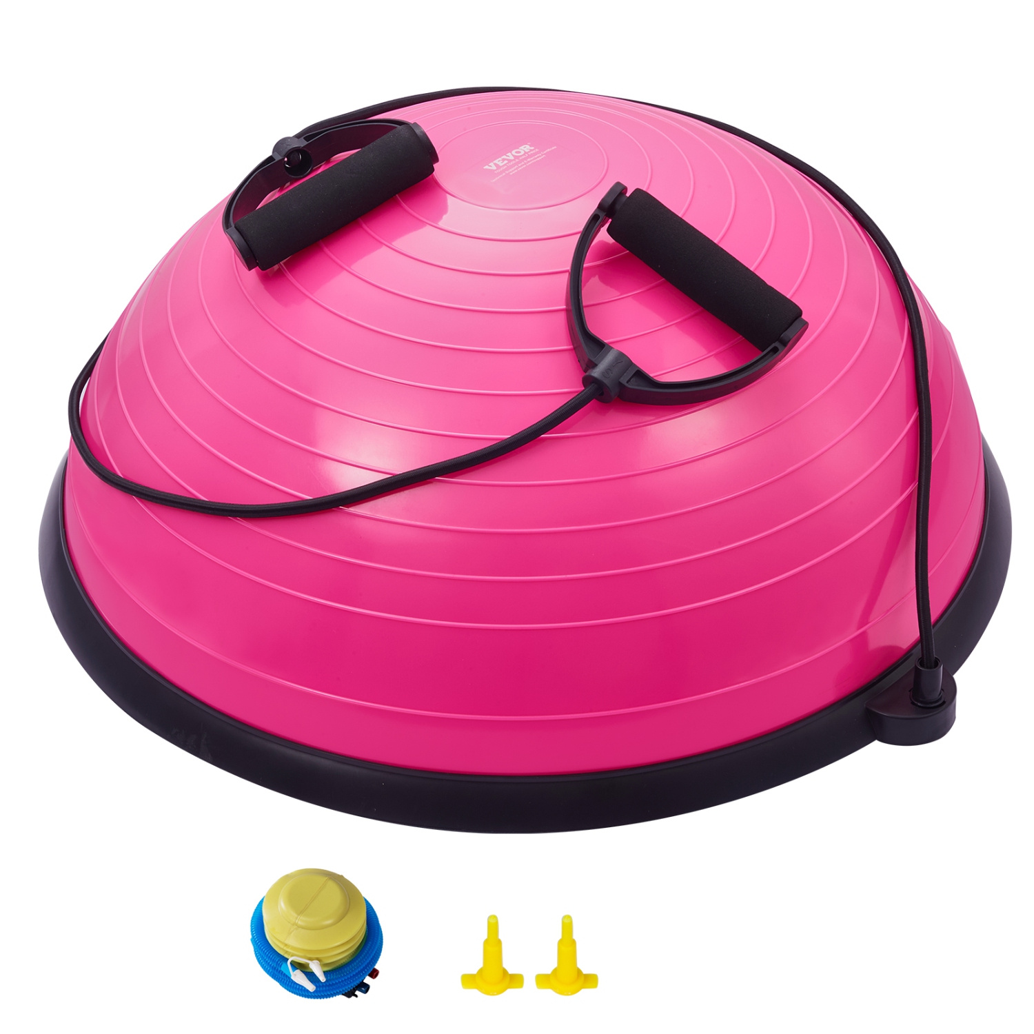 VEVOR 23 Inch Ball Pink Trainer Half Fitness Yoga Balance Stability Ball Resistance Band
