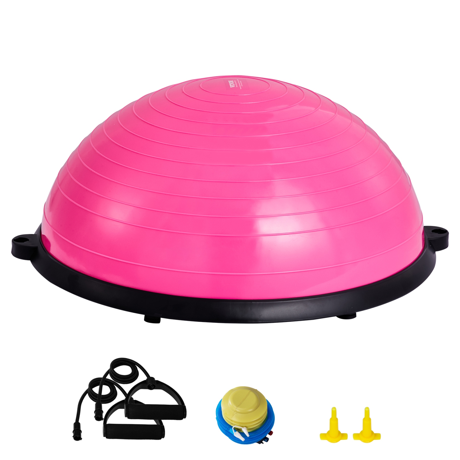 VEVOR 23 Inch Ball Pink Trainer Half Fitness Yoga Balance Stability Ball Resistance Band