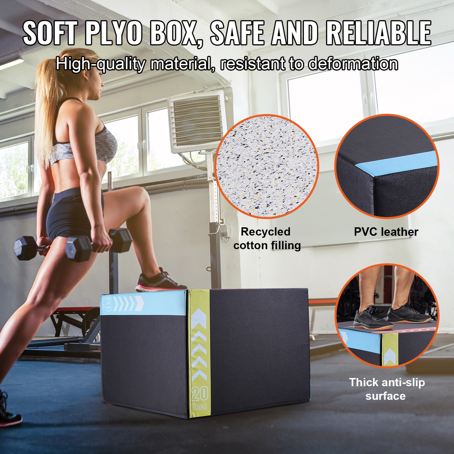 VEVOR 30/24/20 Inch 3 in 1 Plyometric Jump Box Fitness Exercise Plyo Box Cotton