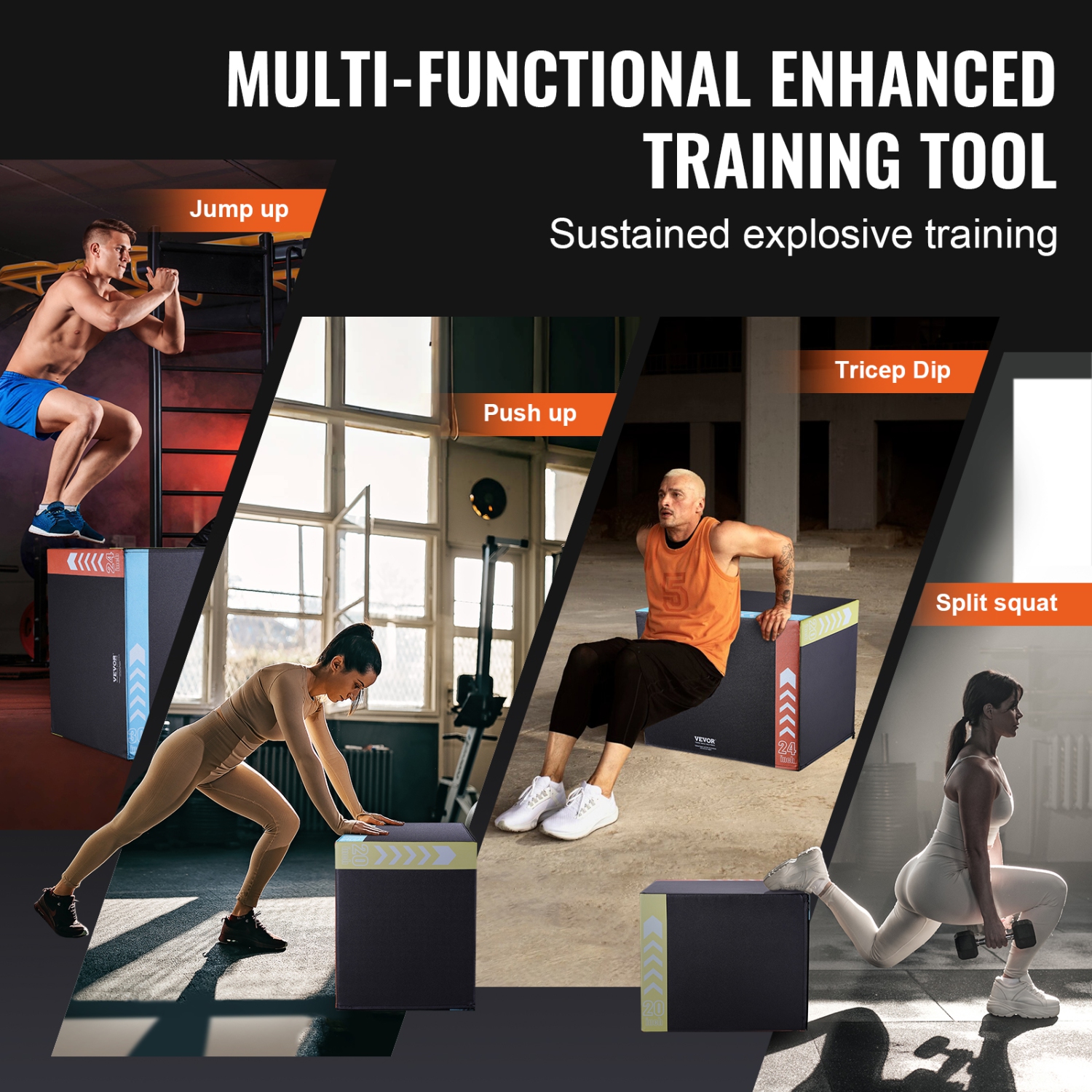 VEVOR 30/24/20 Inch 3 in 1 Plyometric Jump Box Fitness Exercise Plyo Box Cotton